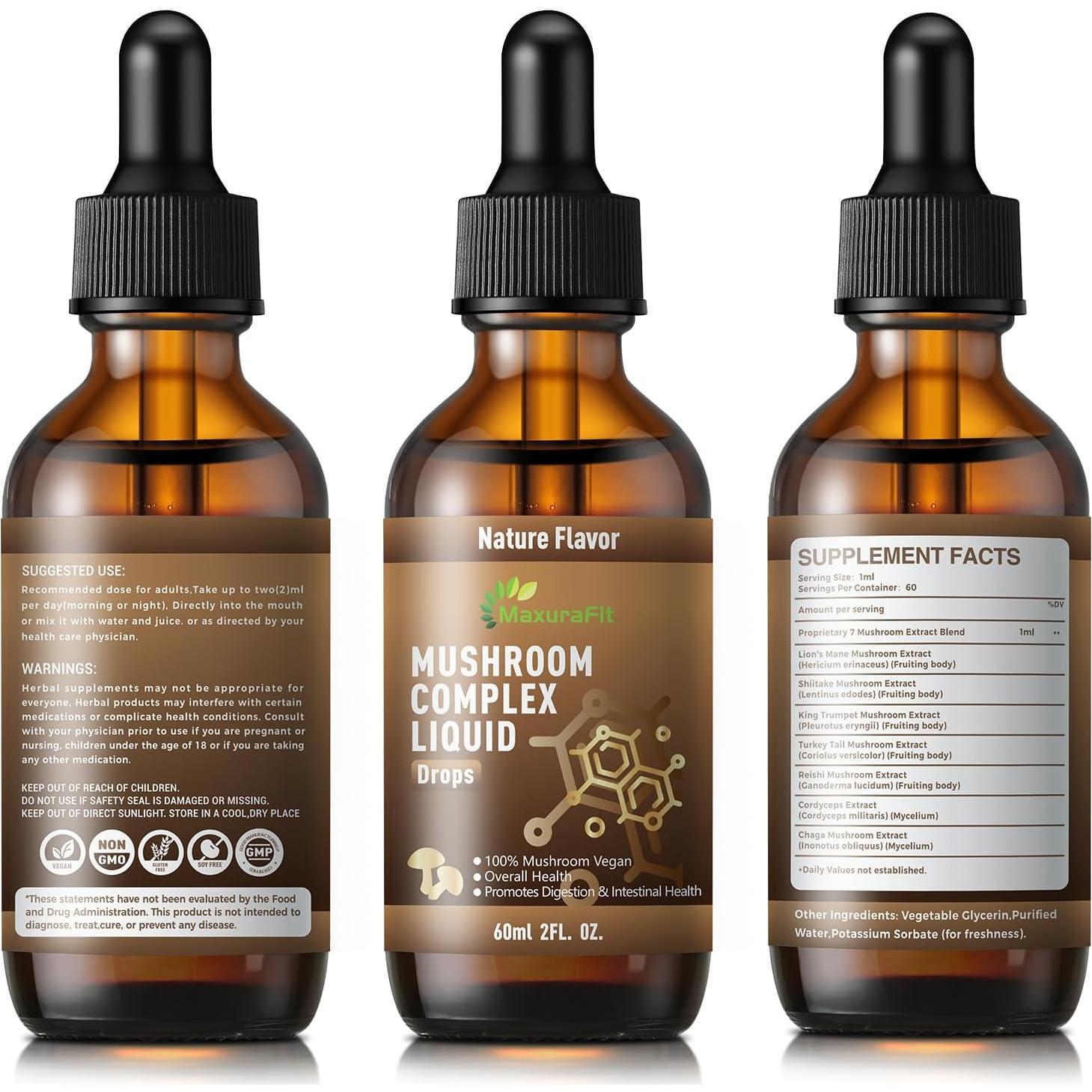 Suplemento Líquido de Hongos 7 en 1 MaxuraFit 120 Porciones