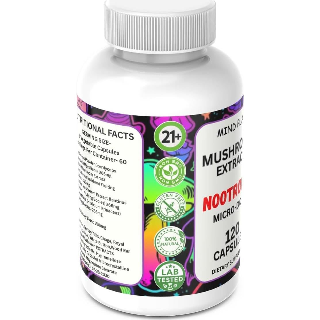 Píldoras Nootrópicas de Champiñones 10X - Ciencia de Laboratorio - 120 Cápsulas