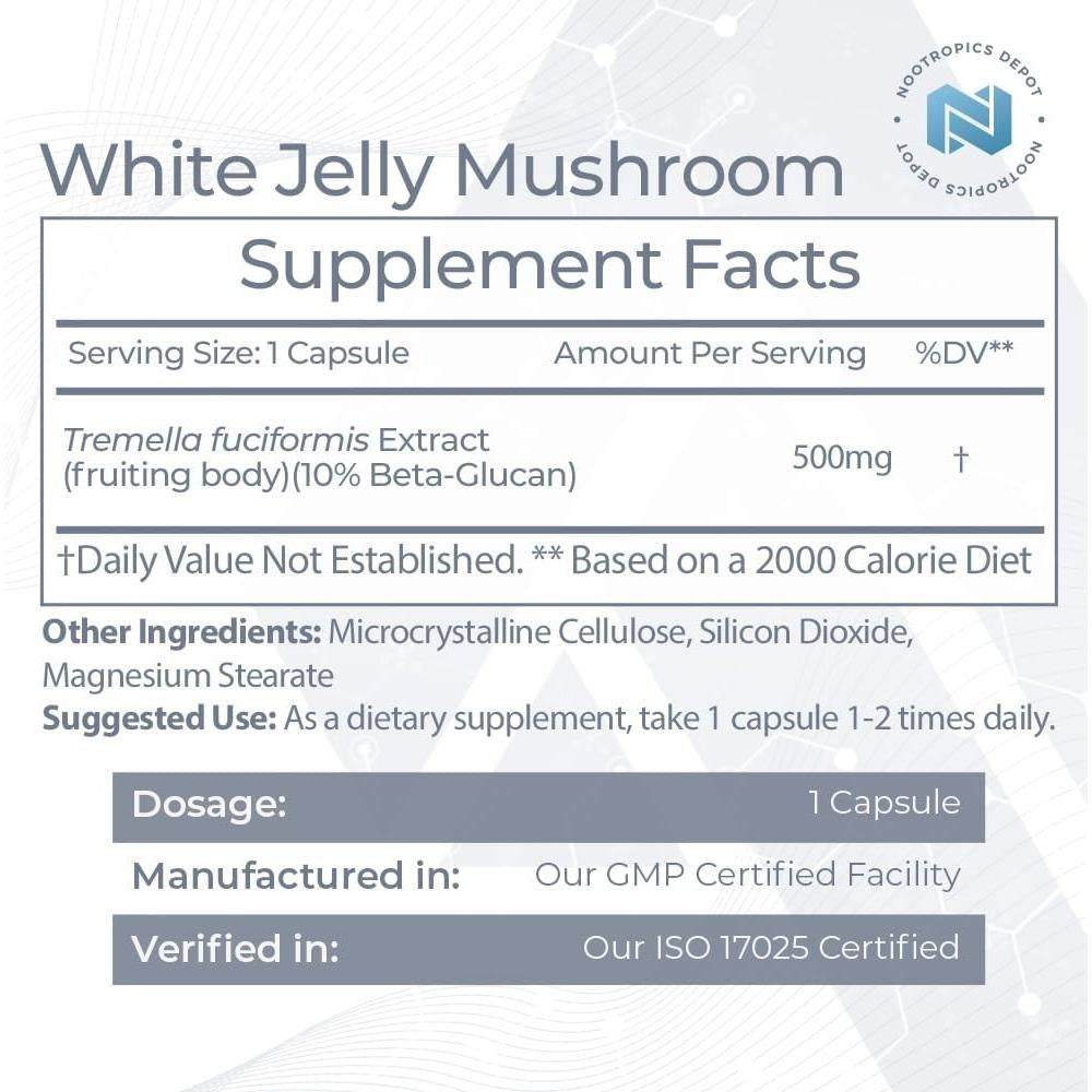 Cápsulas de Hongo Jelly Blanco Nootropics Depot 500mg 60 Unidades