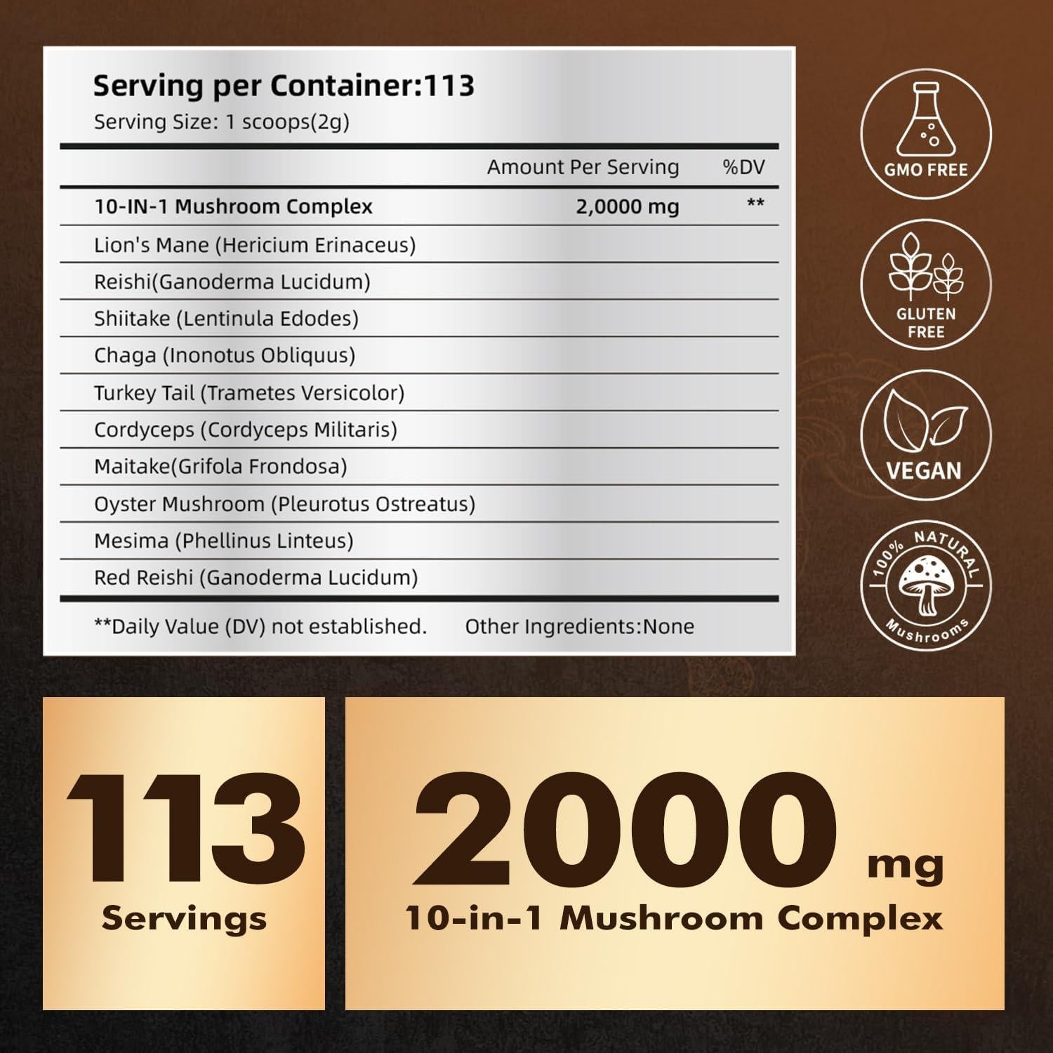 Polvo de Champiñón 10 en 1 JUYIHEAL 227g - Energía y Memoria