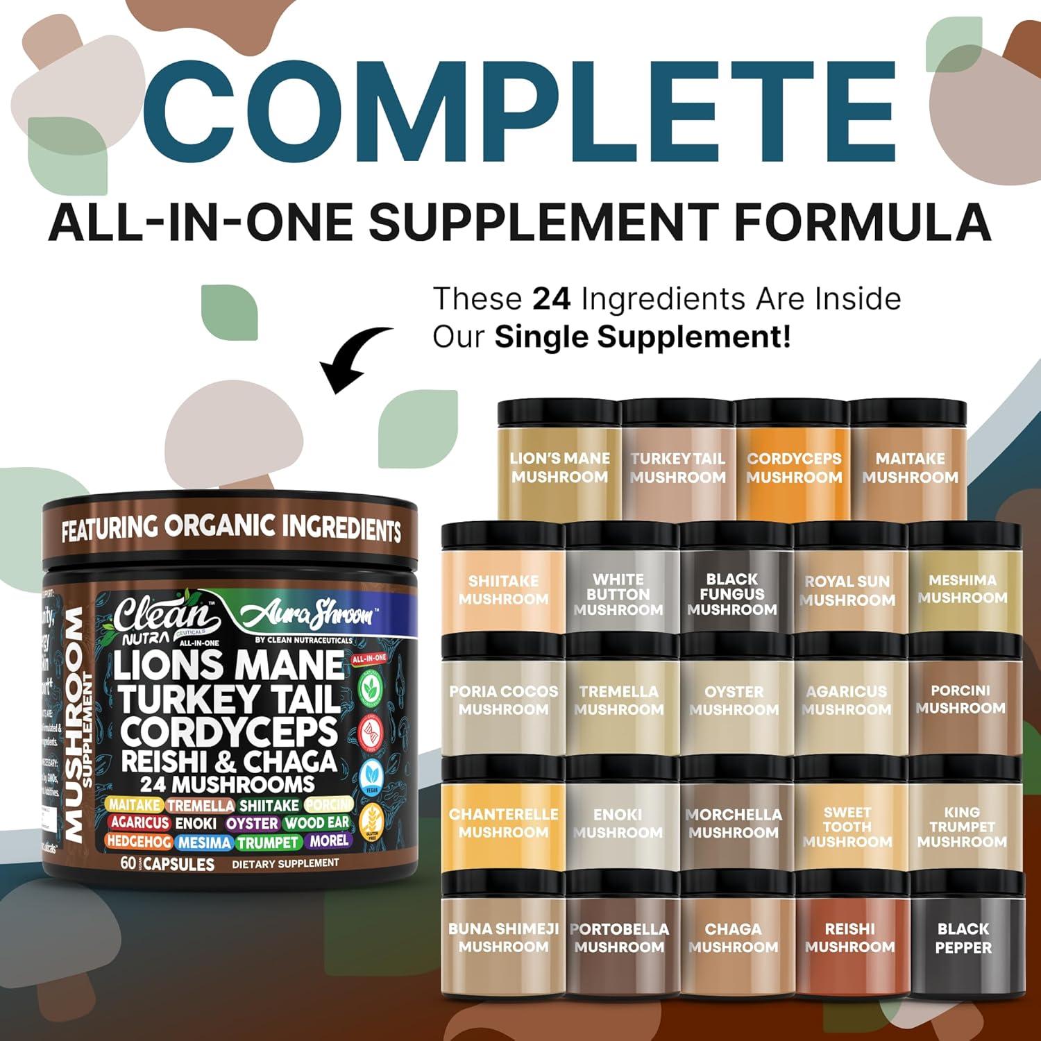 Suplemento de Champiñones AuraShroom 60 Cápsulas Energía Inmunidad