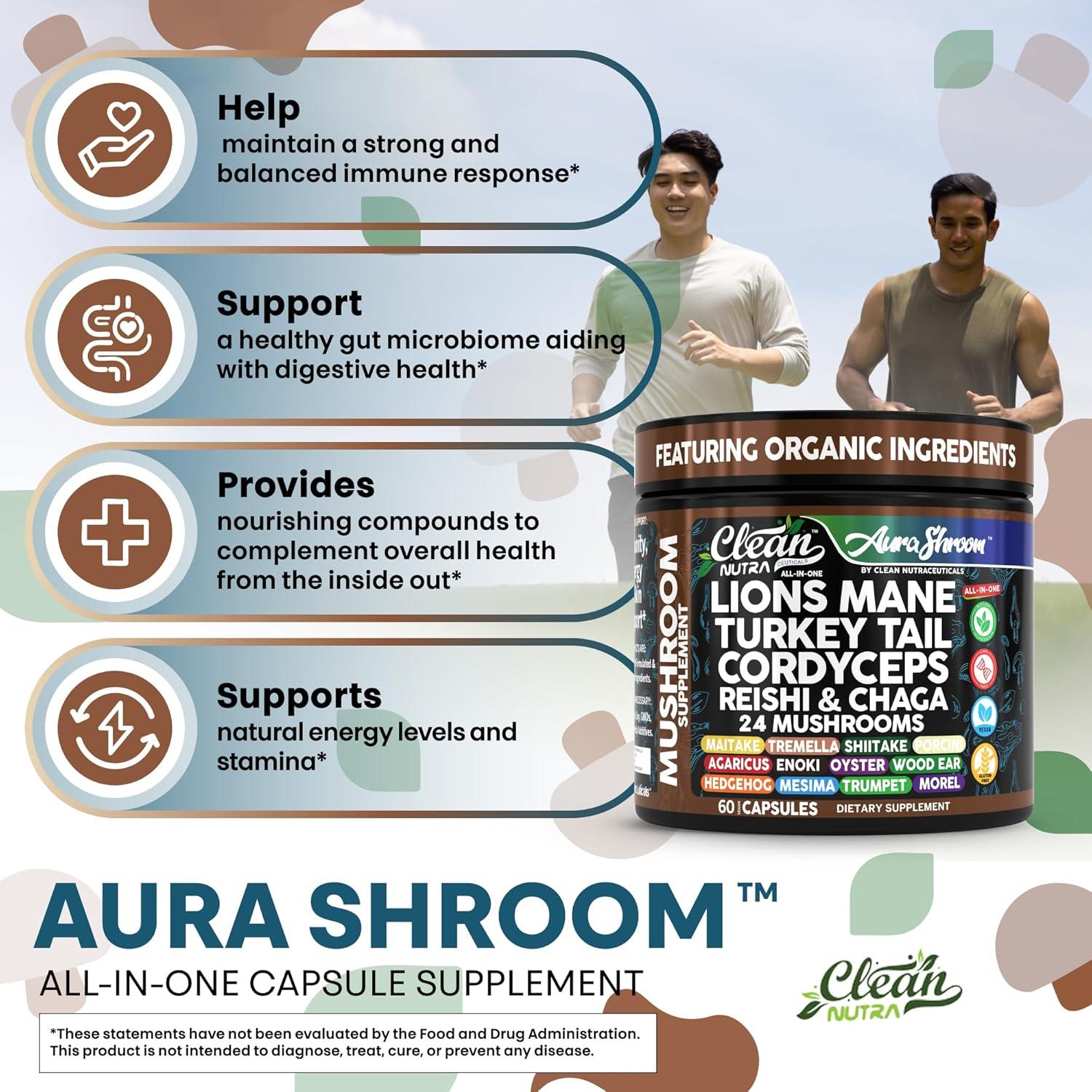 Suplemento de Champiñones AuraShroom 60 Cápsulas Energía Inmunidad