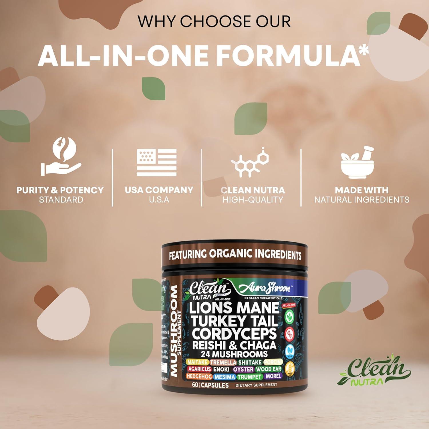 Suplemento de Champiñones AuraShroom 60 Cápsulas Energía Inmunidad