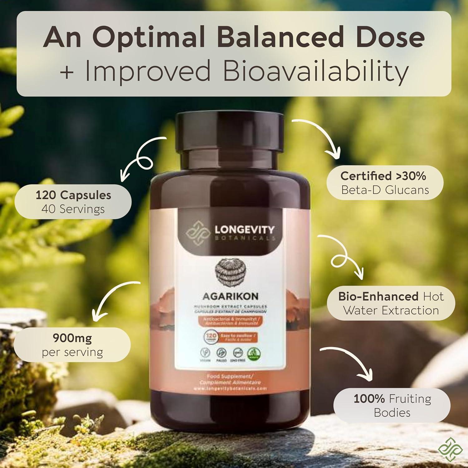 Cápsulas de Hongo Agarikon Longevity Botanicals 120 Unidades