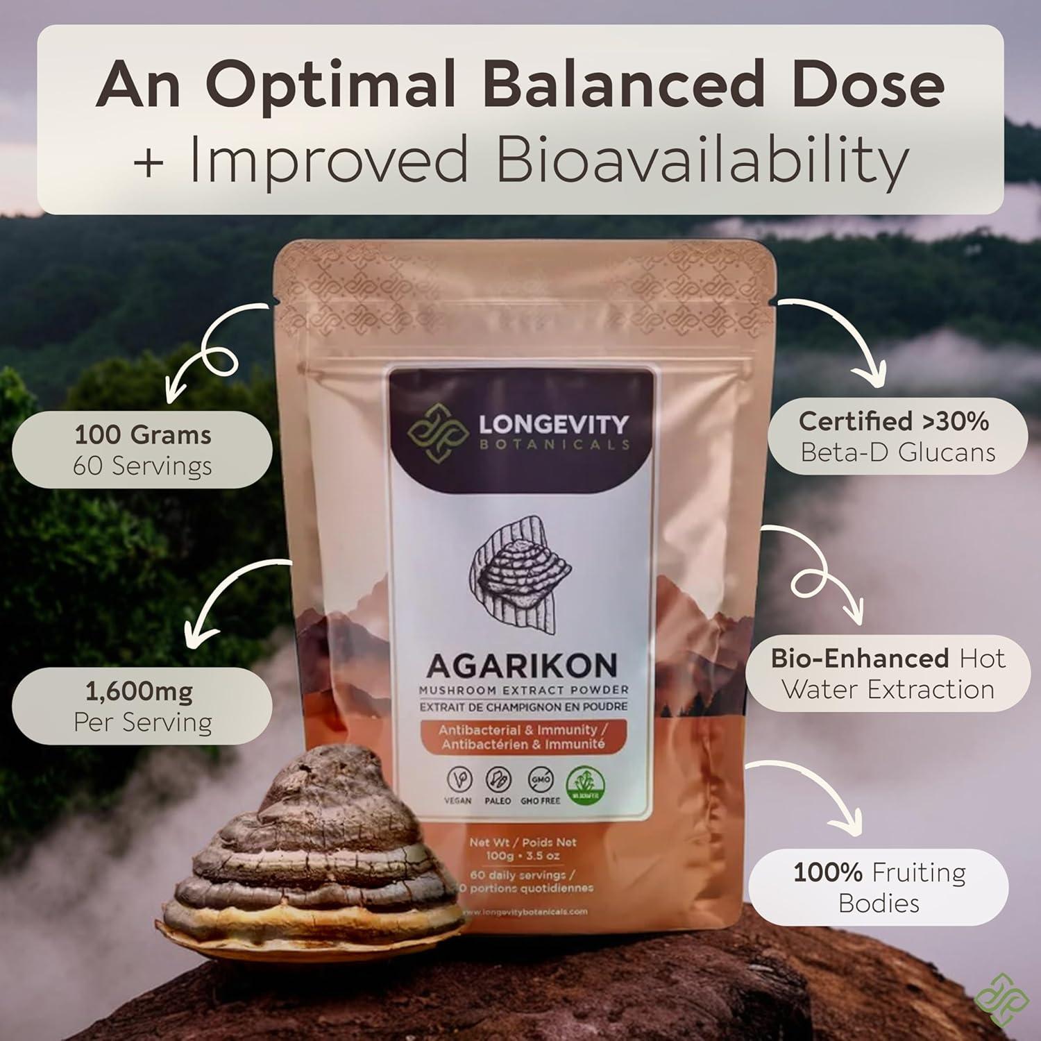 Suplemento en polvo Agarikon 100g Longevity Botanicals 10:1