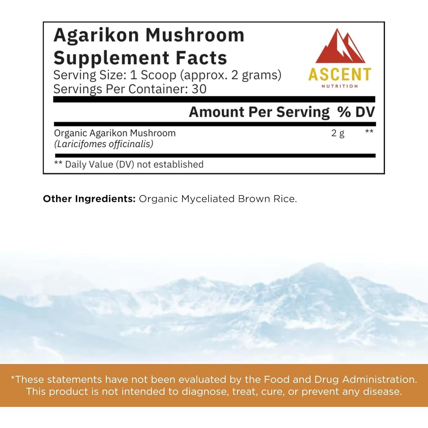 Polvo de Hongo Agarikon Orgánico Ascent Nutrition 30 Porciones