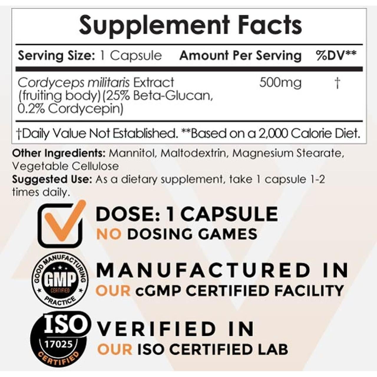 Cápsulas de Hongo Cordyceps Nootropics Depot 500mg 180 Unidades