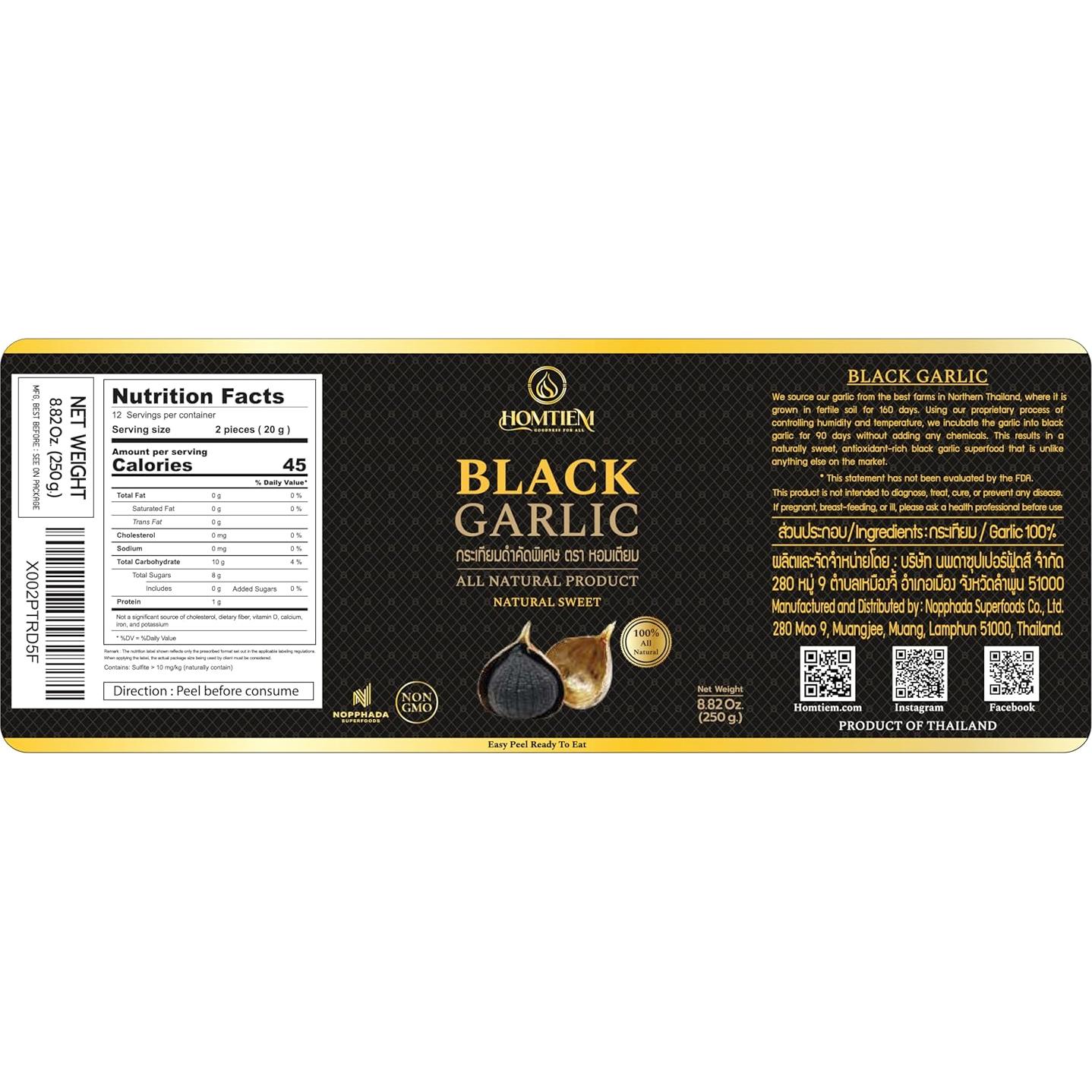 Ajo Negro Homtiem 250g Entero Fermentado, Superalimento Saludable