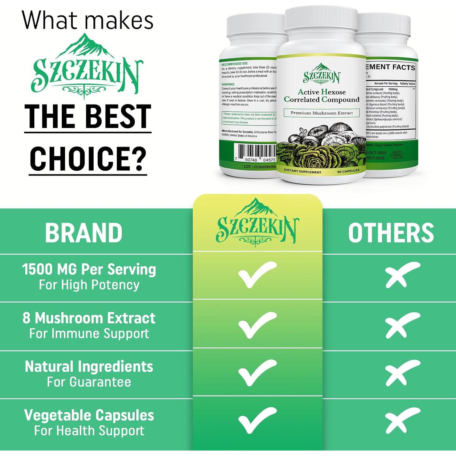 Suplemento Inmunológico Hexosa Activa 1500 mg SZCZEKIN 90 Cápsulas Veganas