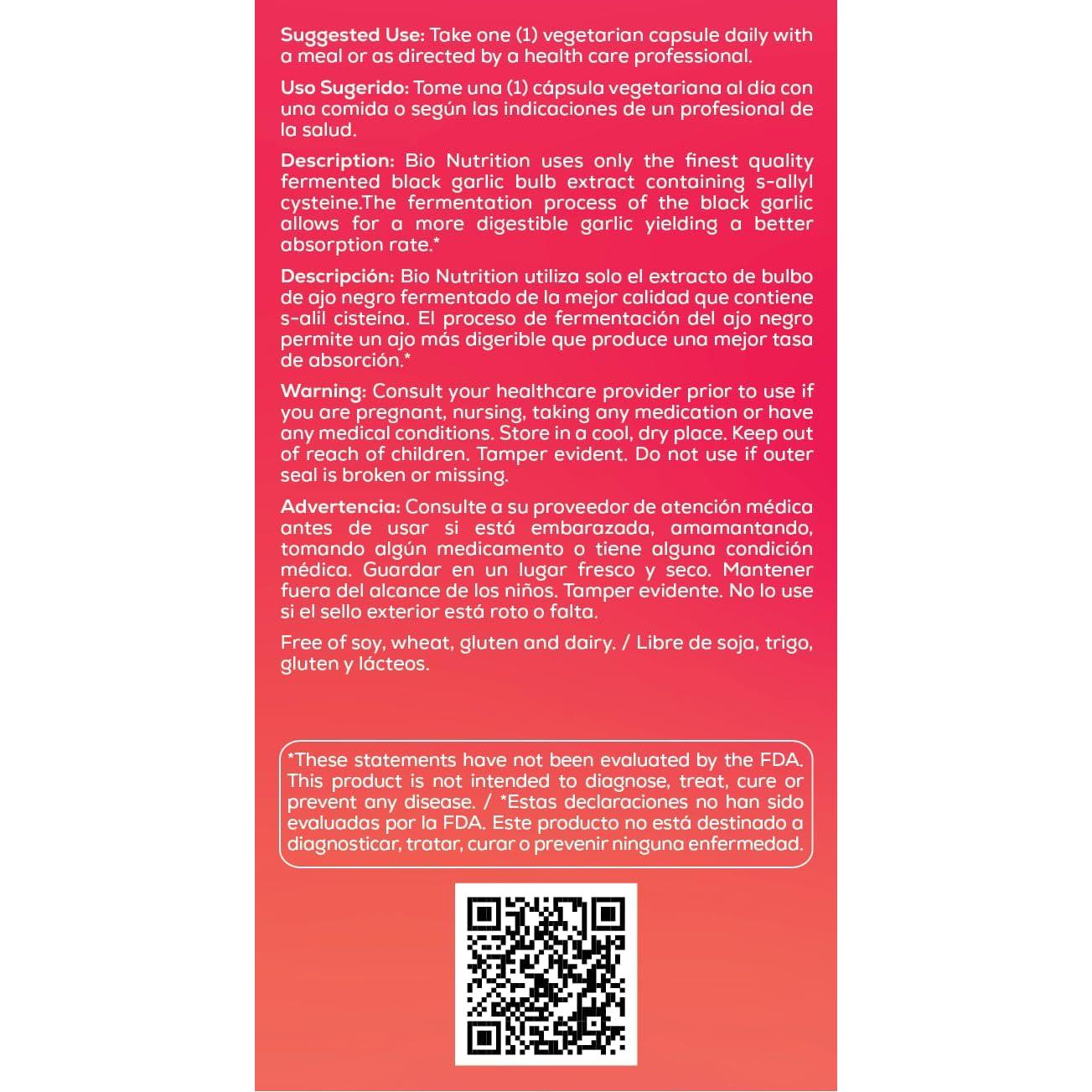 Ajo Negro Fermentado Bio Nutrition - 60 Cápsulas Vegetarianas