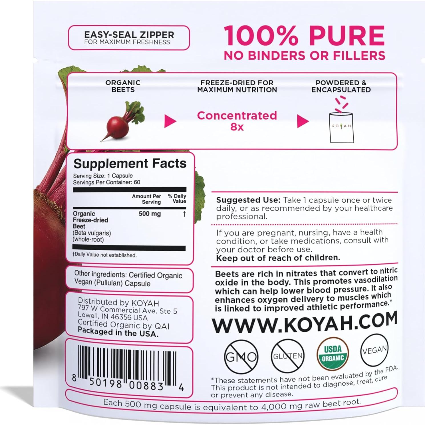 Cápsulas de Remolacha Orgánica KOYAH - 500 mg Liofilizada