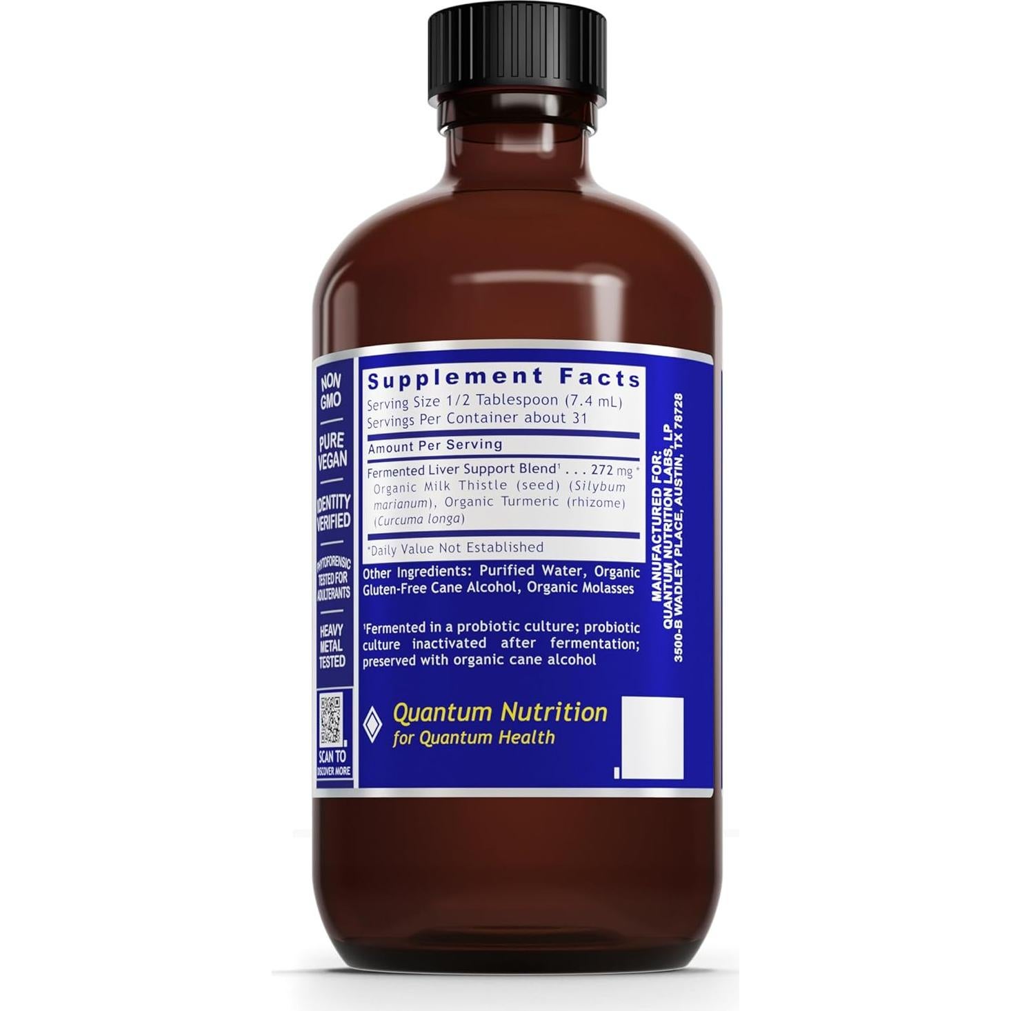 Suplemento Hepático Vegano QNL con Cúrcuma y Cardo Mariano - 236.6 ml