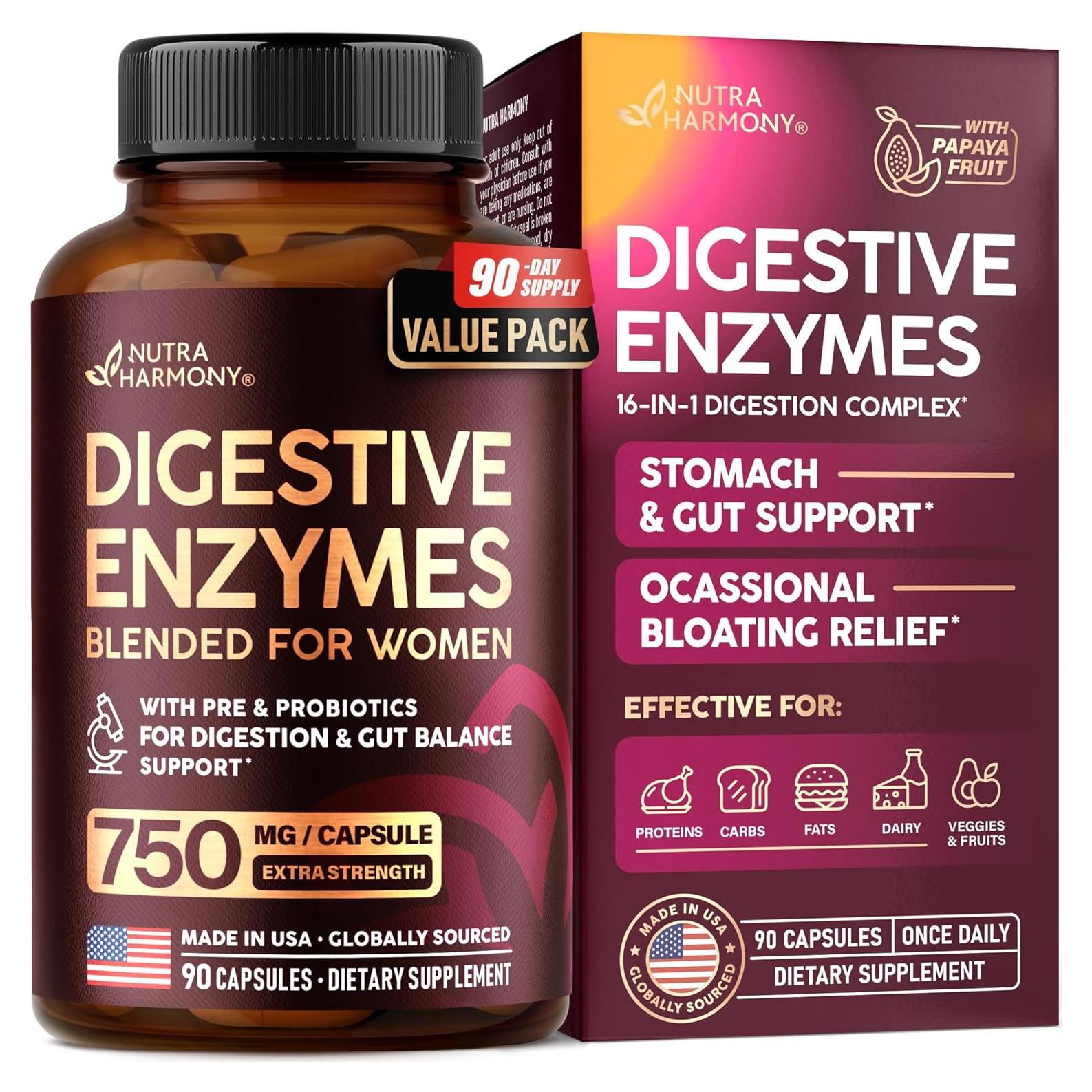 Enzimas Digestivas Veganas Nutra Harmony - 90 Cápsulas