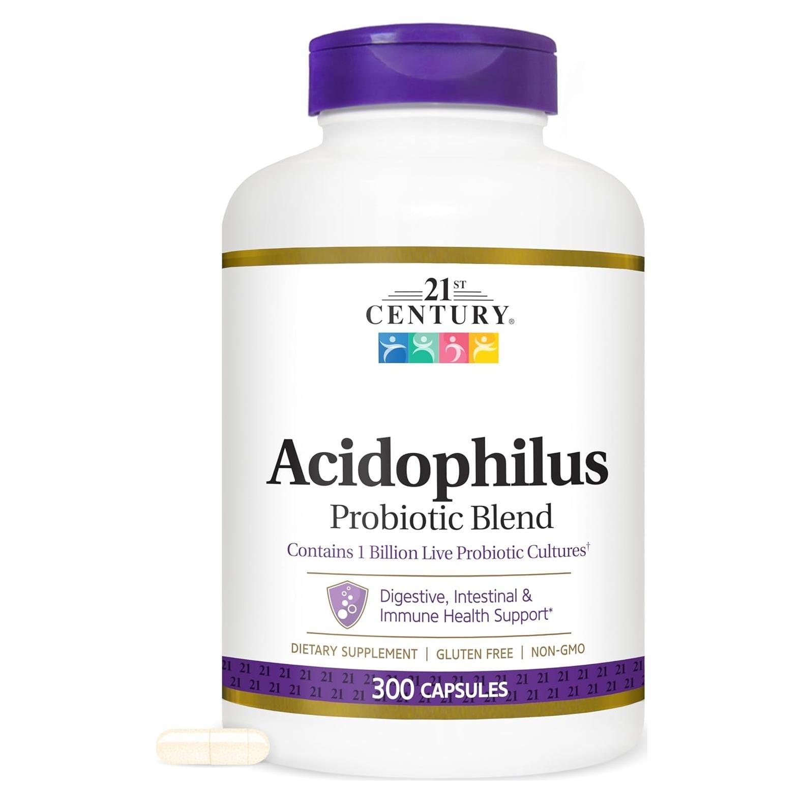 Suplemento Probiotico 21st Century Acidophilus 300 Cápsulas