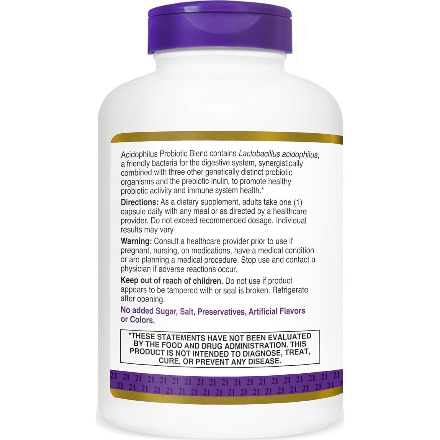 Suplemento Probiotico 21st Century Acidophilus 300 Cápsulas