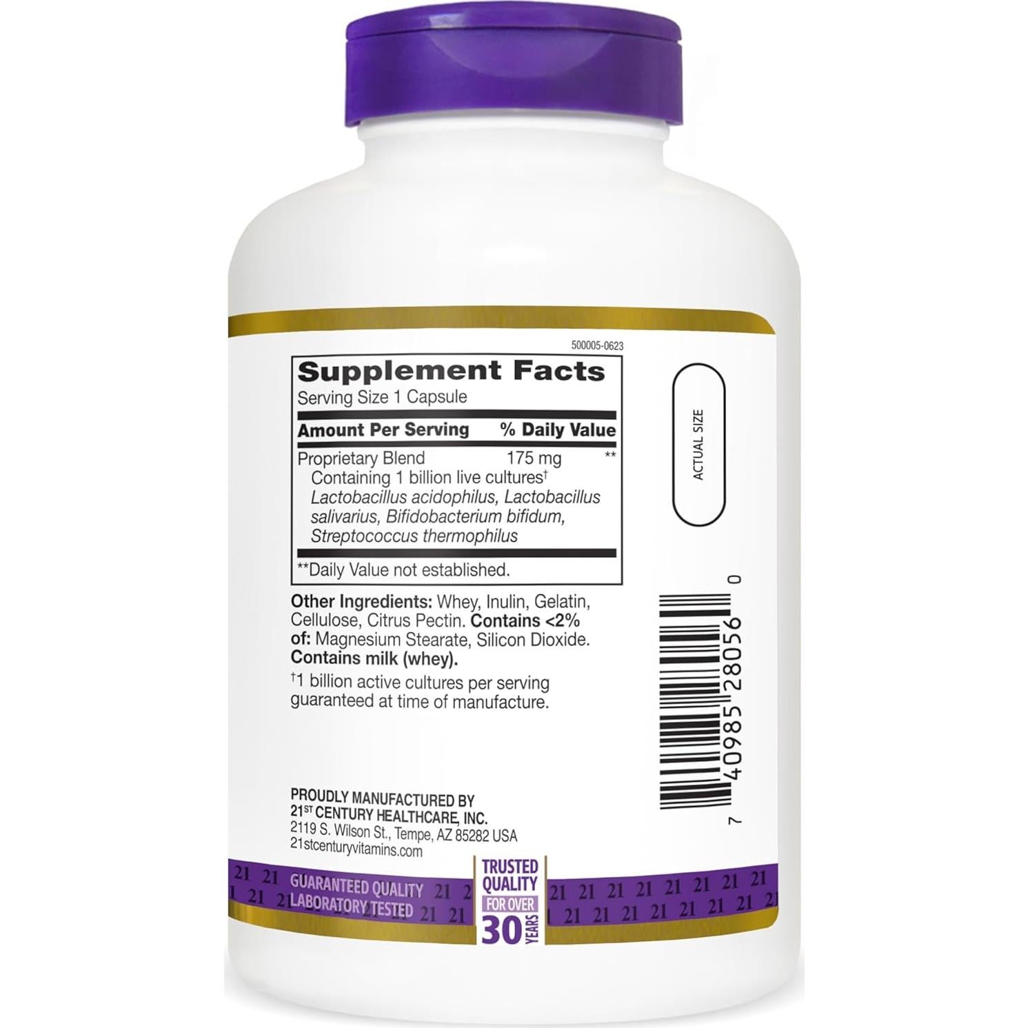 Suplemento Probiotico 21st Century Acidophilus 300 Cápsulas