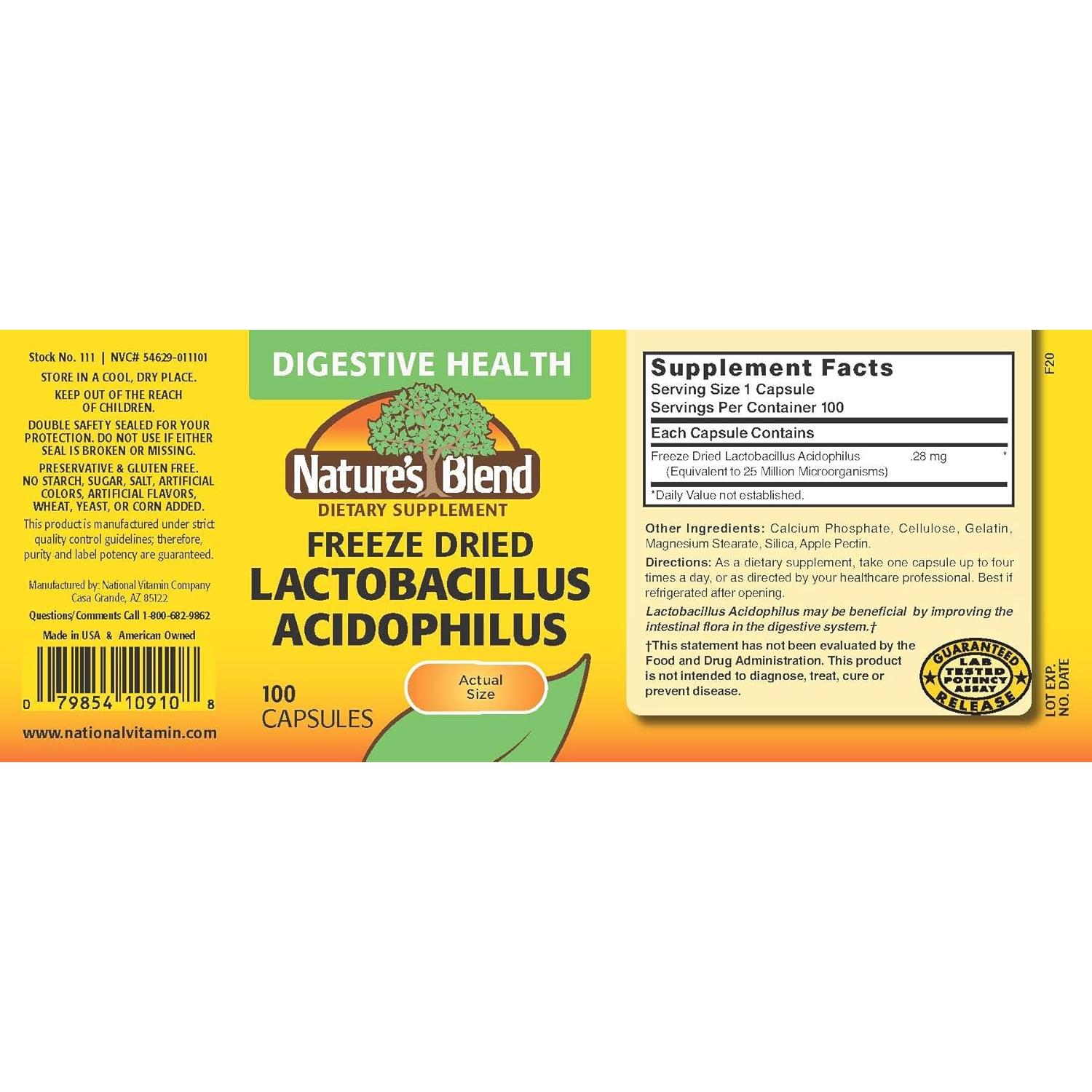 Lactobacillus Acidophilus 100 Cápsulas Nature's Blend