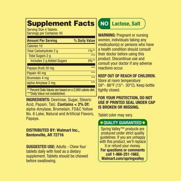 Complejo de Enzimas de Papaya Spring Valley - 180 Tabletas Masticables
