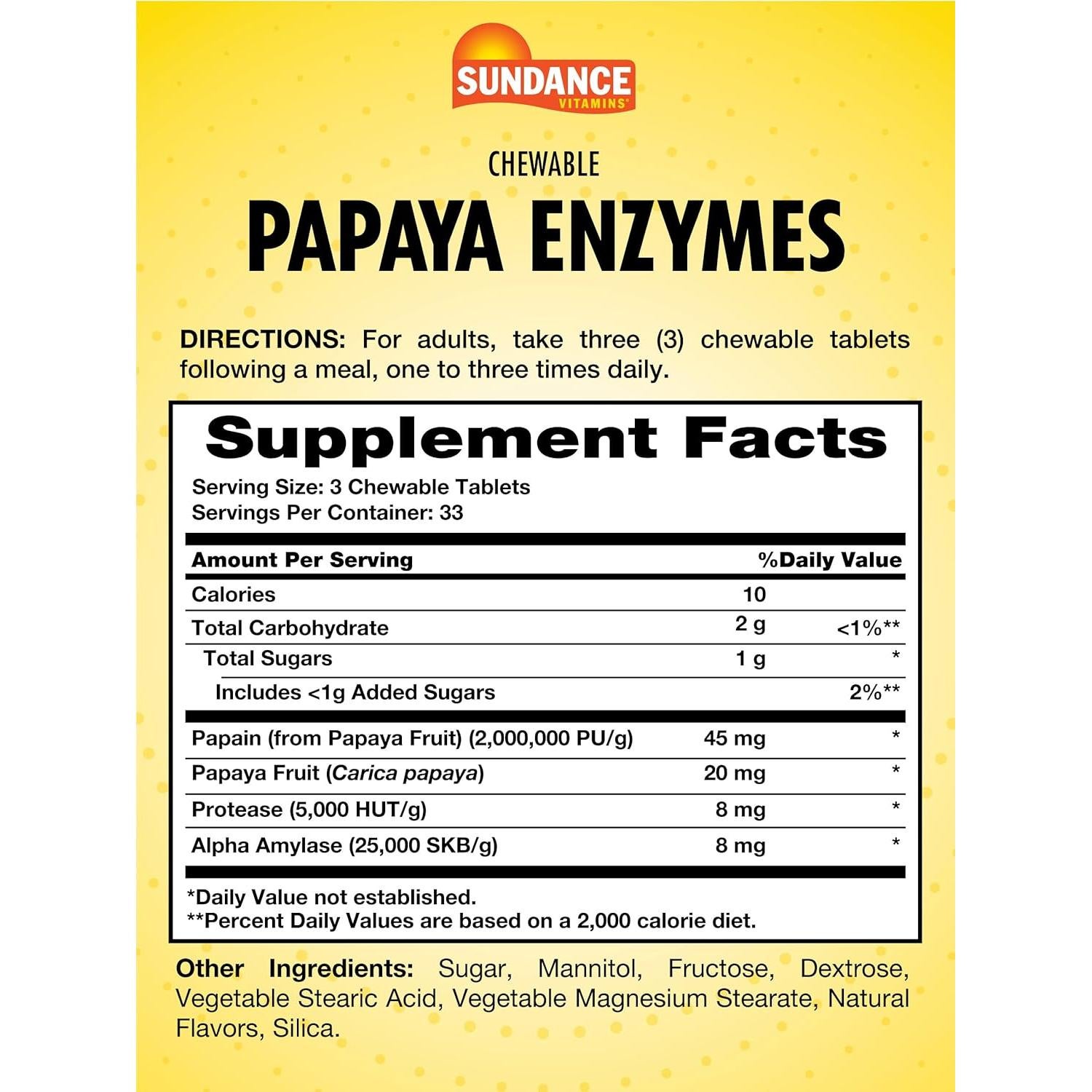 Tabletas Masticables de Enzima de Papaya Sundance 100 Unidades