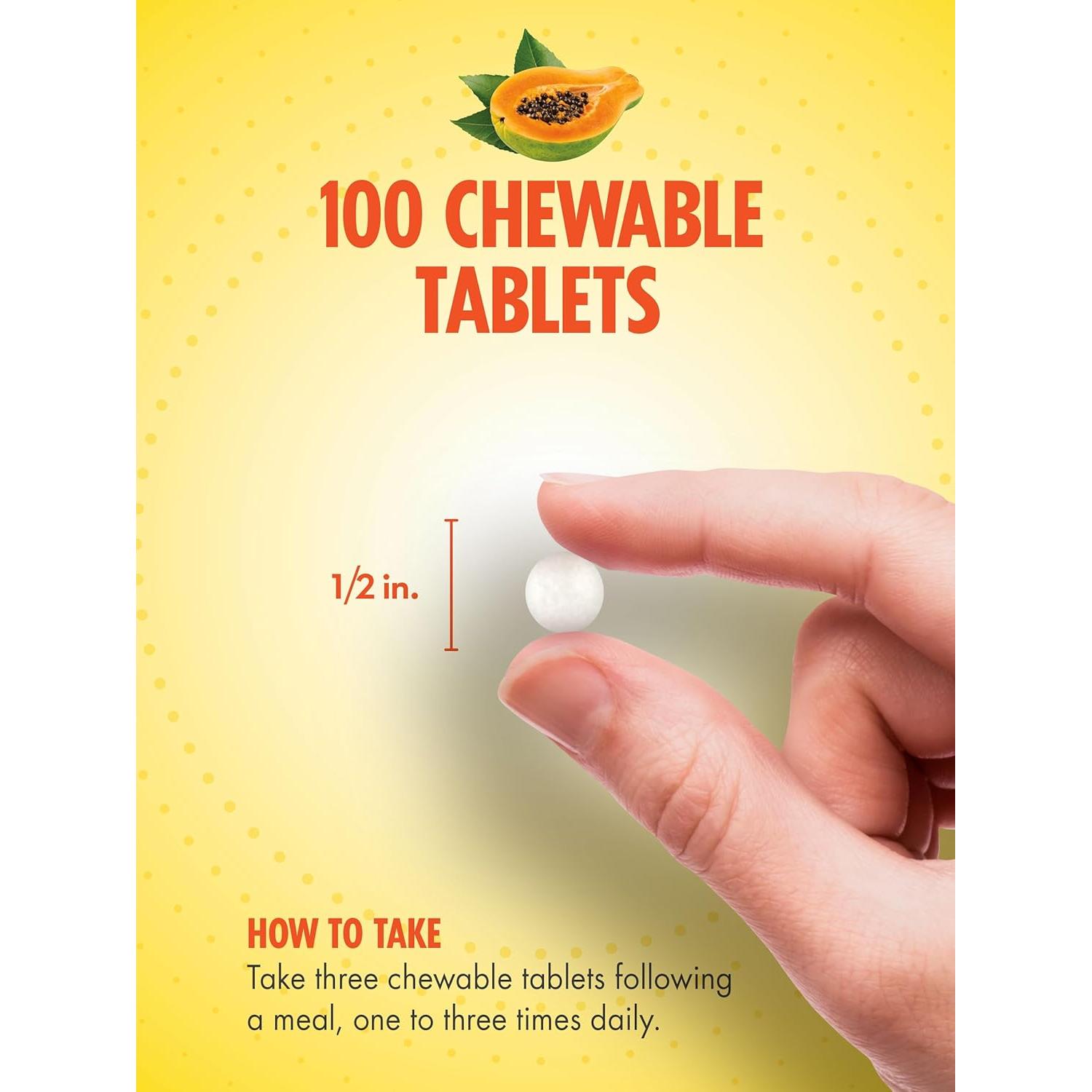 Tabletas Masticables de Enzima de Papaya Sundance 100 Unidades