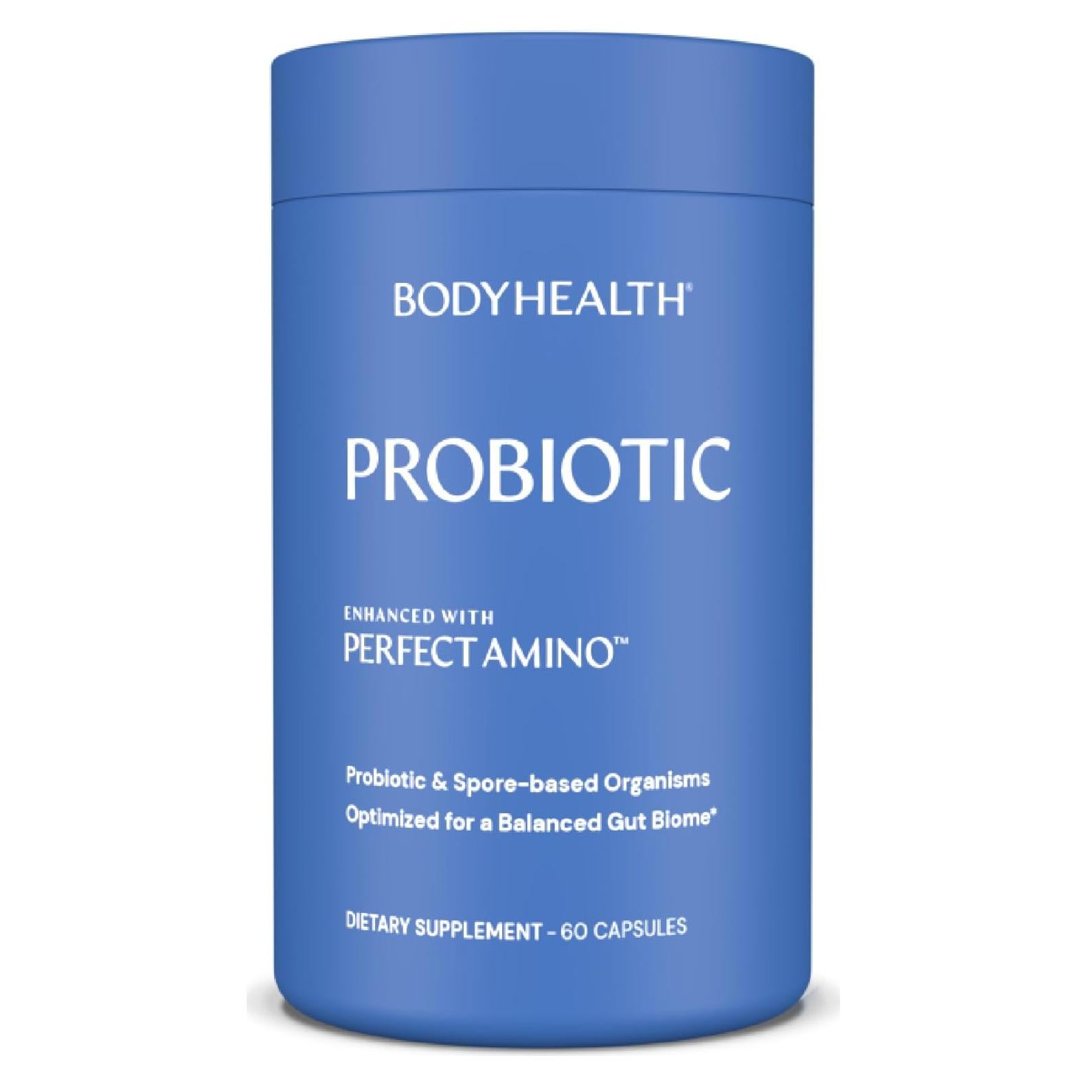BodyHealth Probiotic Enhanced with PerfectAmino for Women and Men, Spore Based with Bifidobacterium, Lactobacillus Salivarius, Lactobacillus Acidophilus - 60 Capsules
