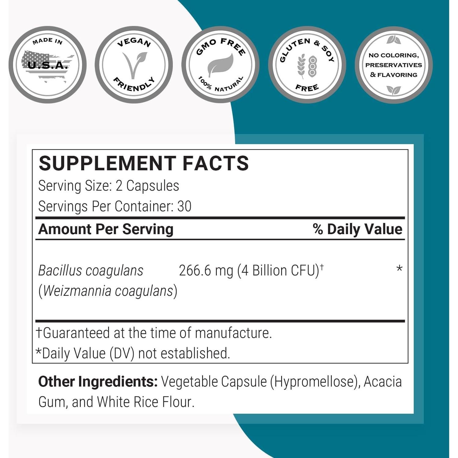 Suplemento Probiotico Bacillus Coagulans 60 Cápsulas - Supersmart
