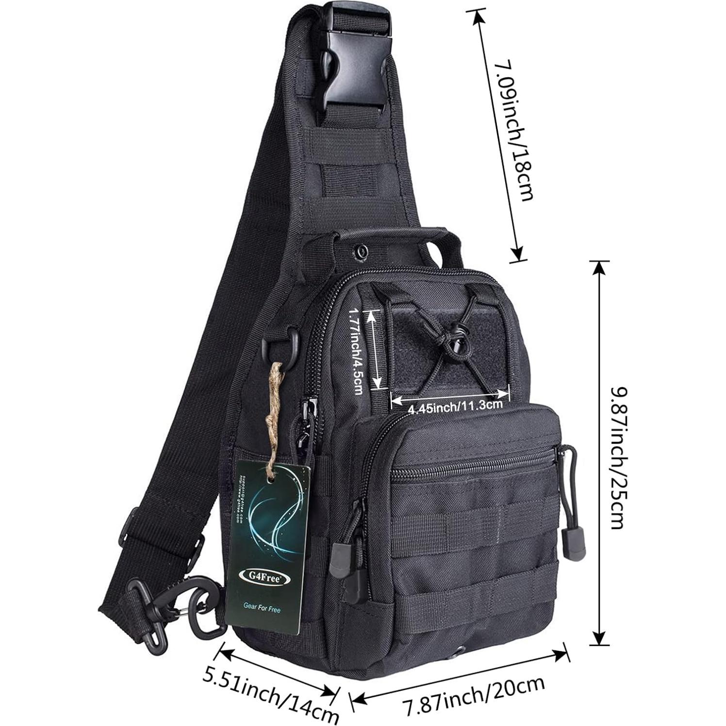 Mochila Táctica G4Free Sling Negra 7L Compacta y Ligera