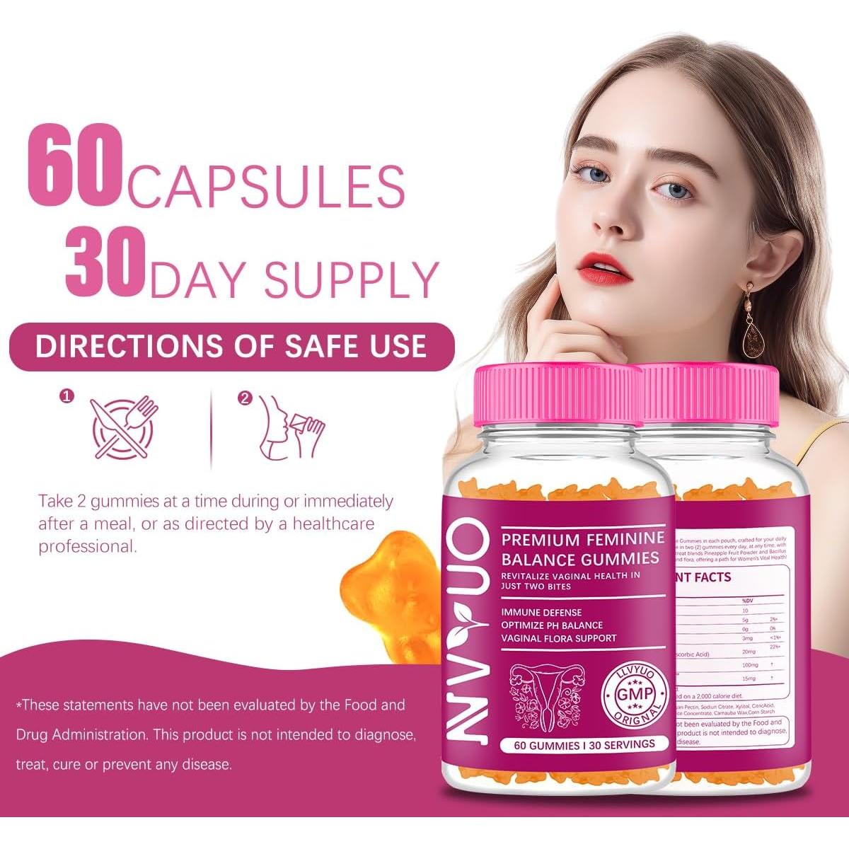 Gominolas Probióticas Femeninas LLVYUO 60 Unidades - Salud Vaginal