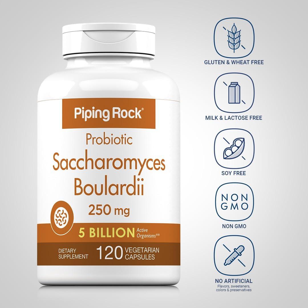 Suplemento Probiótico Piping Rock Saccharomyces Boulardii 120 Cápsulas 500 mg