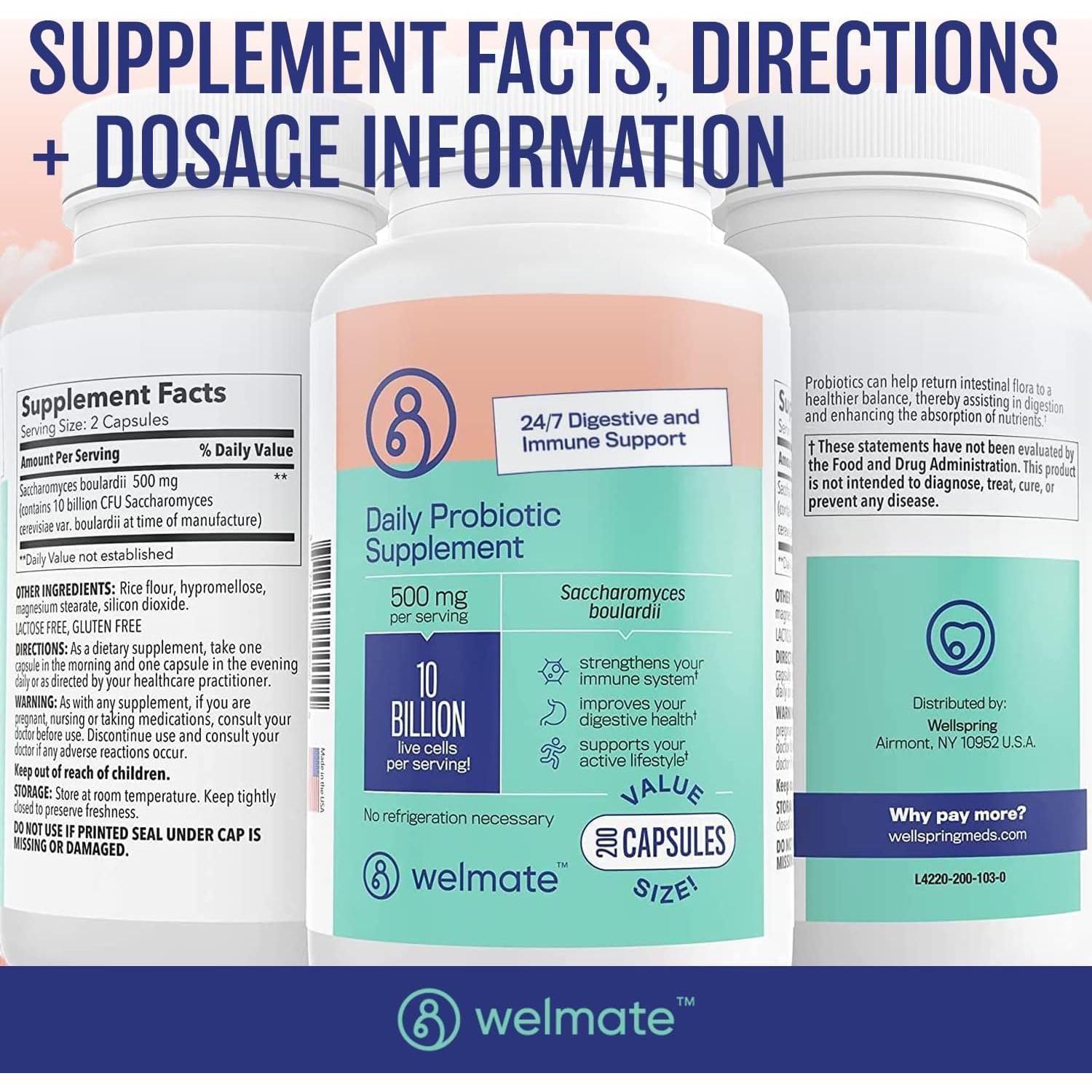 Suplemento Probiotico Diario Welmate 200 Caps 10 Mil Millones CFU