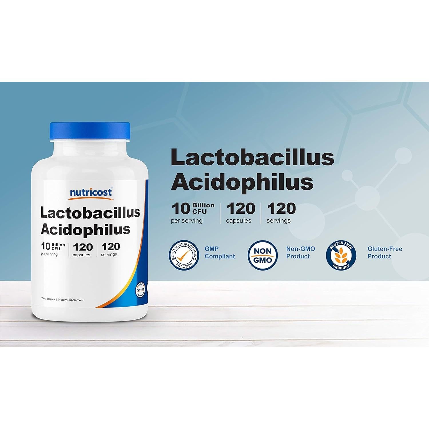Nutricost Lactobacillus Acidophilus 10 Mil Millones CFU 120 Cápsulas