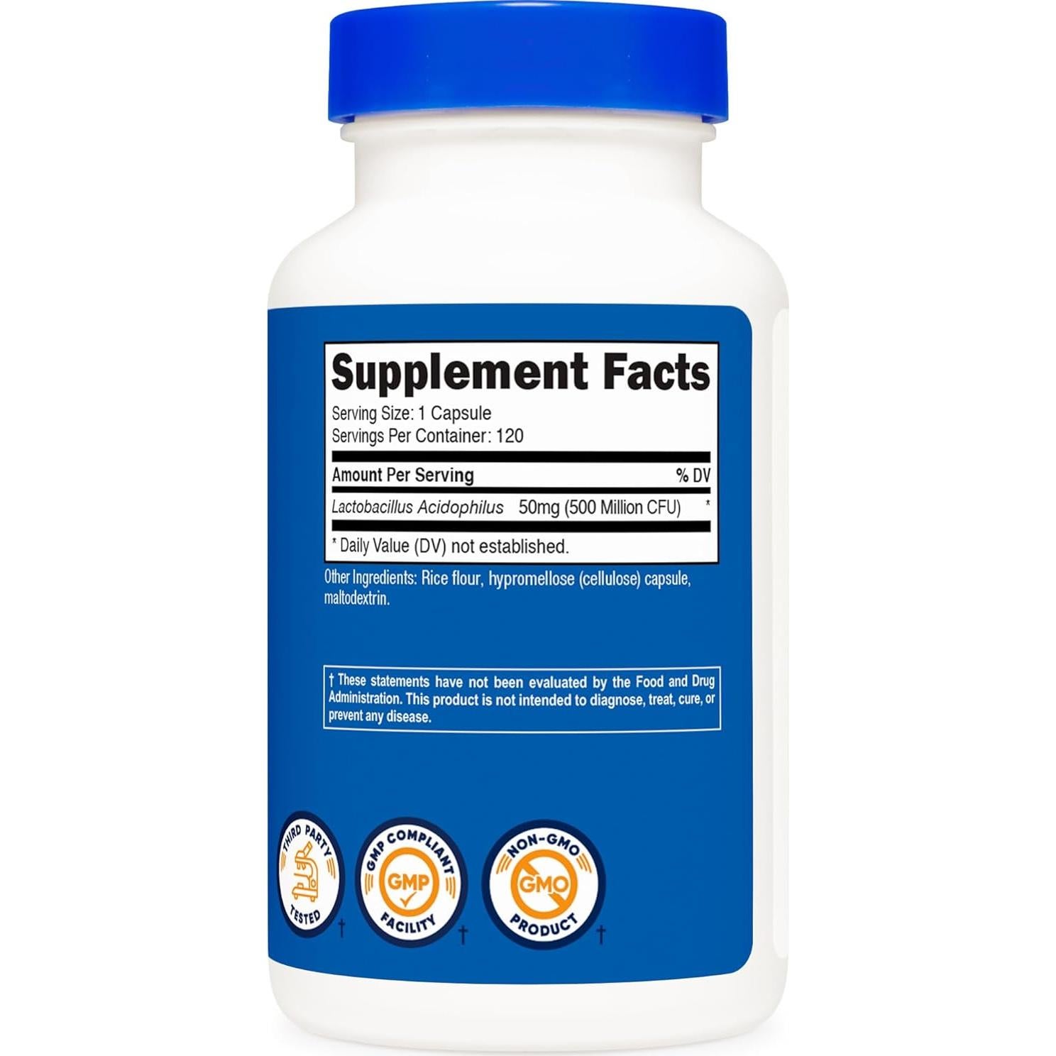 Lactobacillus Acidophilus Nutricost 500 Millones CFU 120 Cápsulas