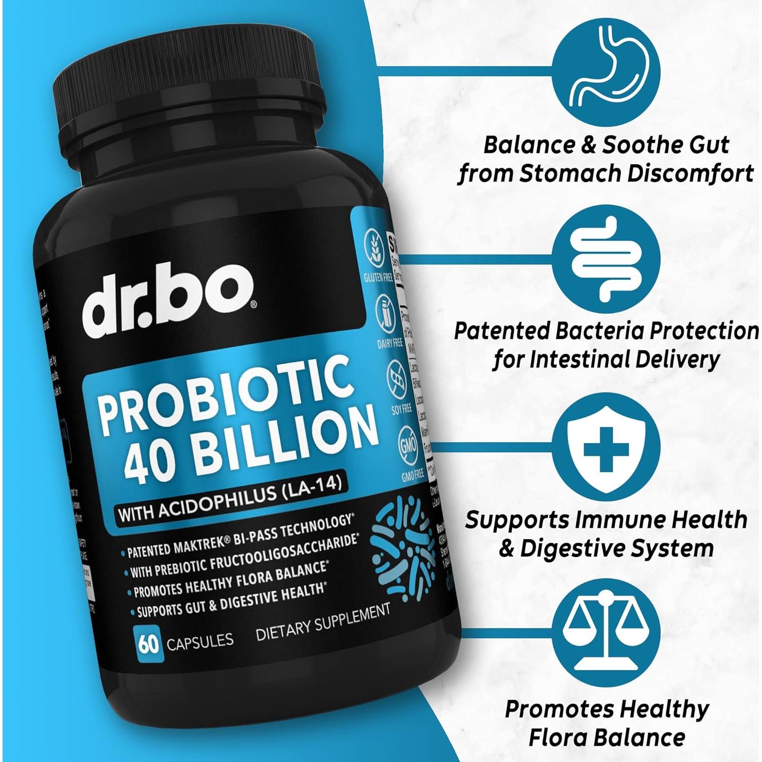 Suplemento Probiotico 40 Mil Millones CFU Dr. Bo - Salud Digestiva