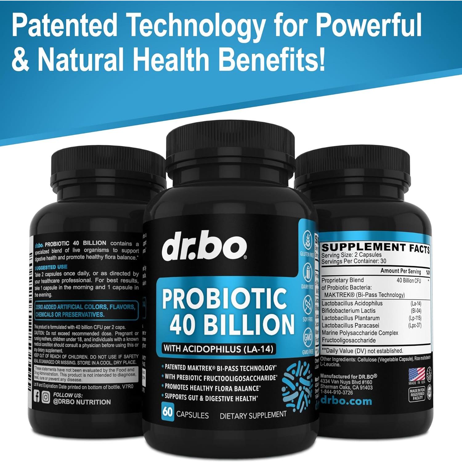 Suplemento Probiotico 40 Mil Millones CFU Dr. Bo - Salud Digestiva