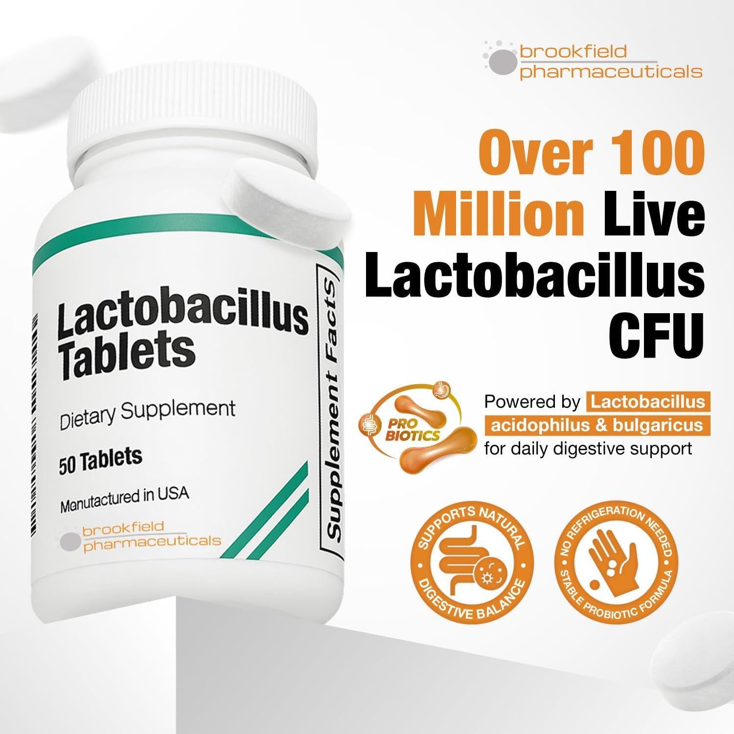 Probioticos Lactobacillus Brookfield 50 Tabletas Salud Digestiva