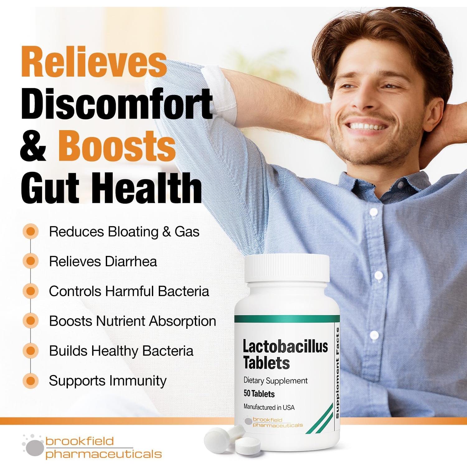 Probioticos Lactobacillus Brookfield 50 Tabletas Salud Digestiva