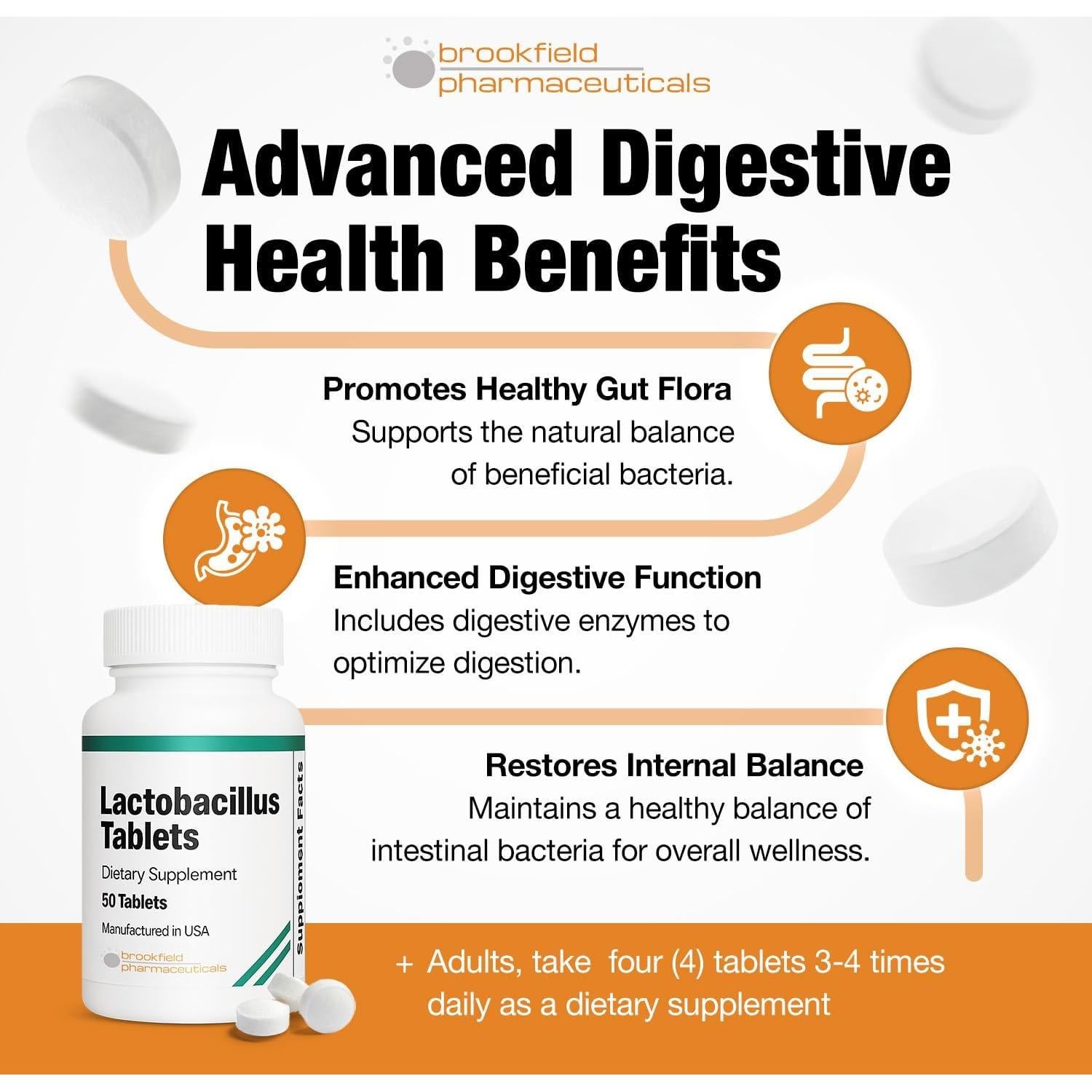 Probioticos Lactobacillus Brookfield 50 Tabletas Salud Digestiva