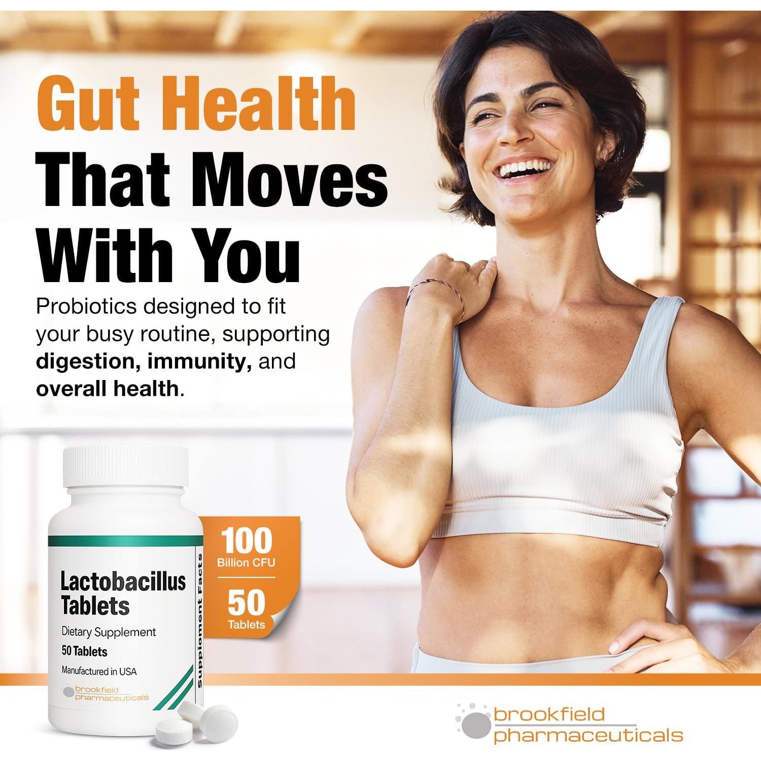Probioticos Lactobacillus Brookfield 50 Tabletas Salud Digestiva