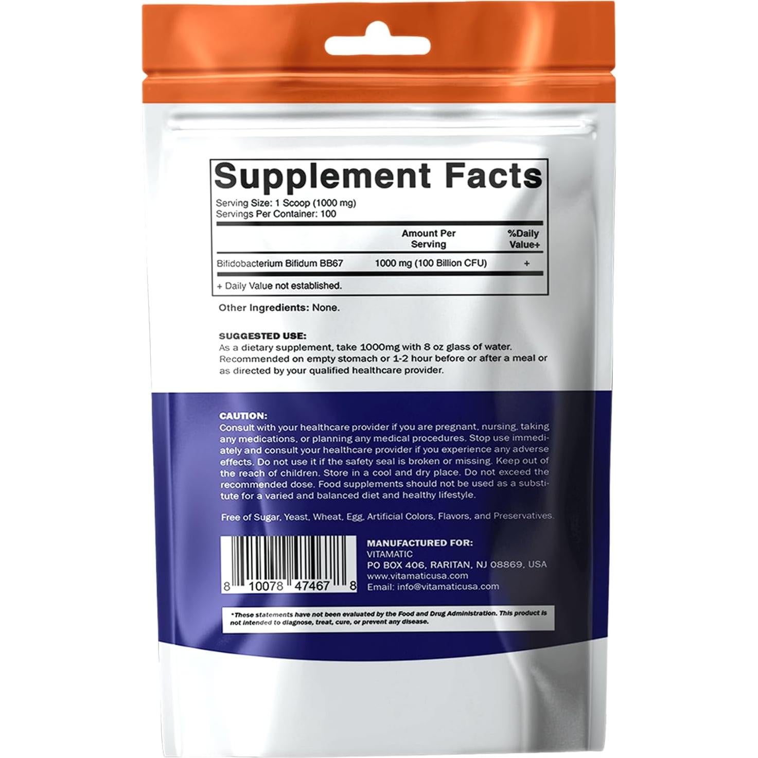 Probiótico Vitamatic Bifidobacterium Bifidum 100g - Salud Digestiva