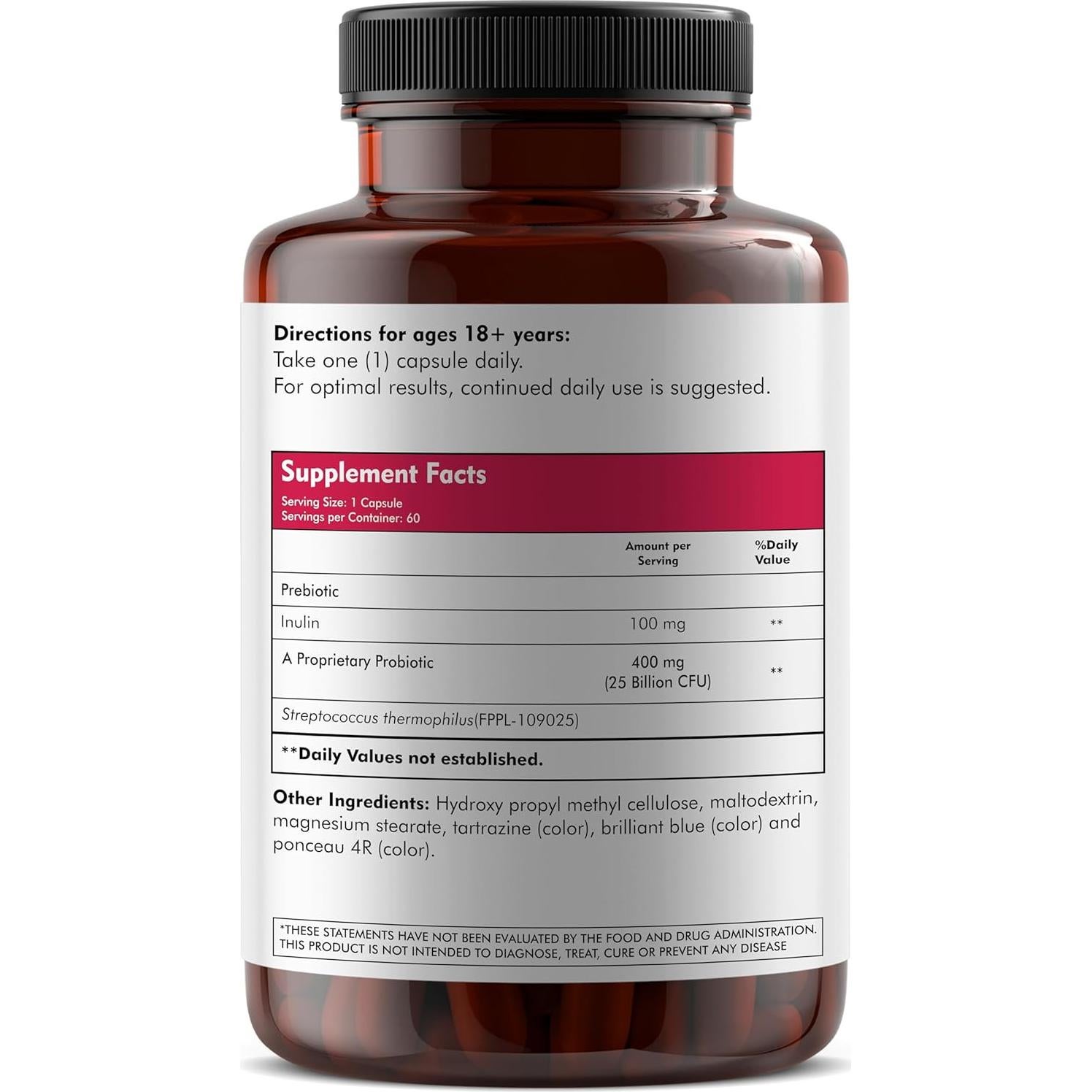 Streptococcus thermophilus Probiotics Bacteria with 25 Biilion CFU for Men & Women, Helps Digestion, Nutrient Absorption & Fighting Bad Organism - 60 Veggie Capsules