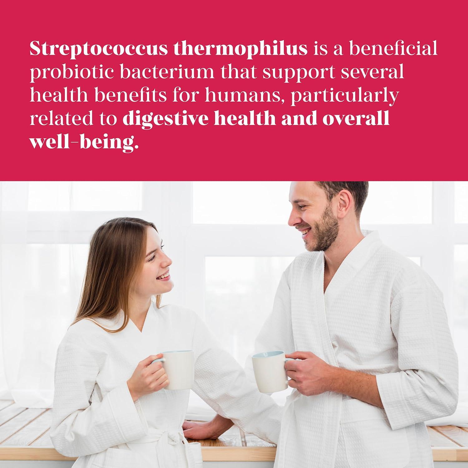 Streptococcus thermophilus Probiotics Bacteria with 25 Biilion CFU for Men & Women, Helps Digestion, Nutrient Absorption & Fighting Bad Organism - 60 Veggie Capsules