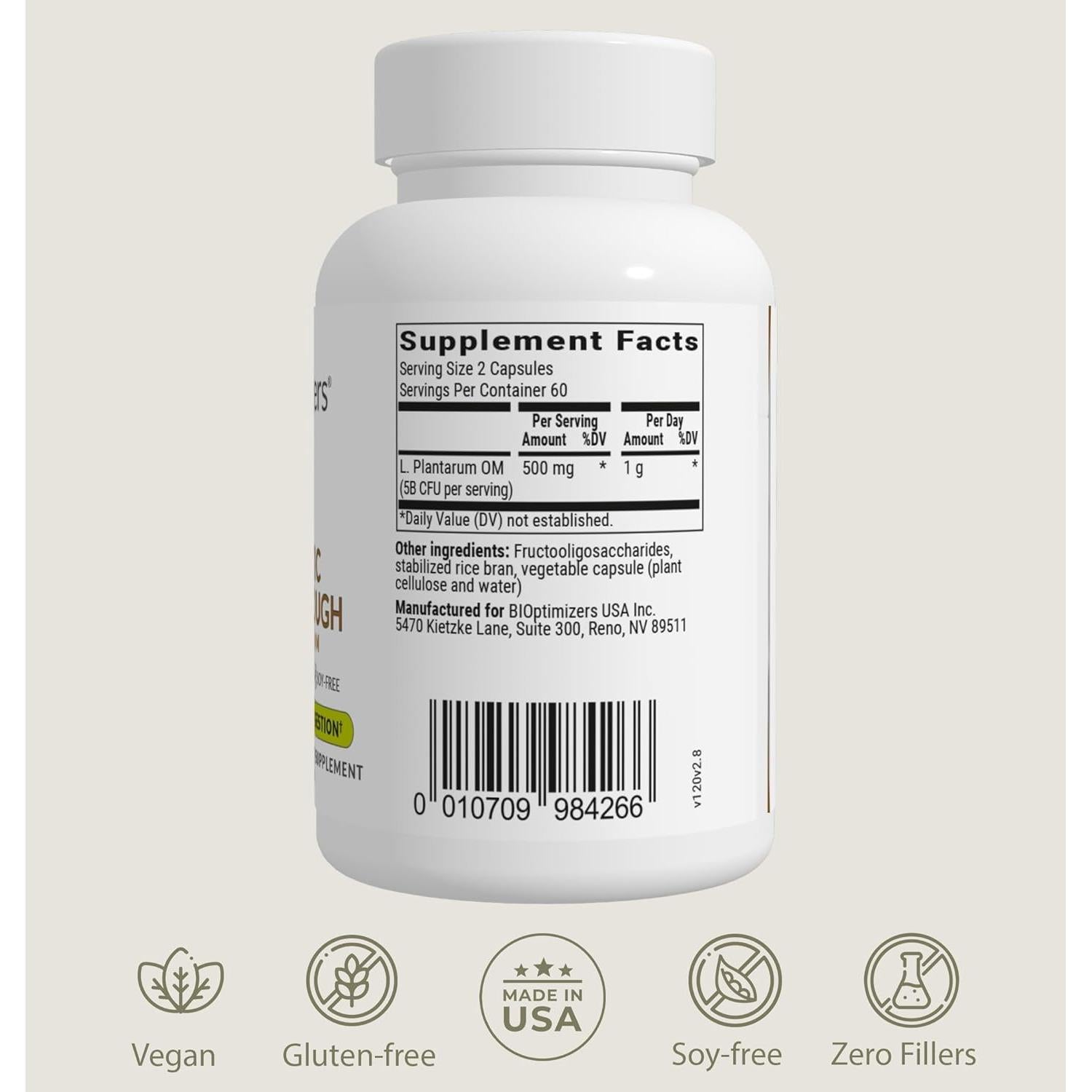 Suplemento Probiotico BiOptimizers P3-OM 120 Cápsulas Veganas