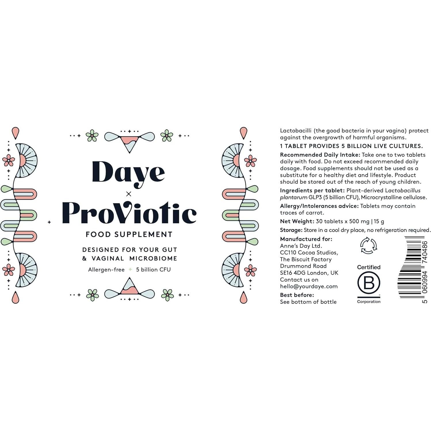 ProViotics Daye 30 tabletas veganas Lactobacillus plantarum