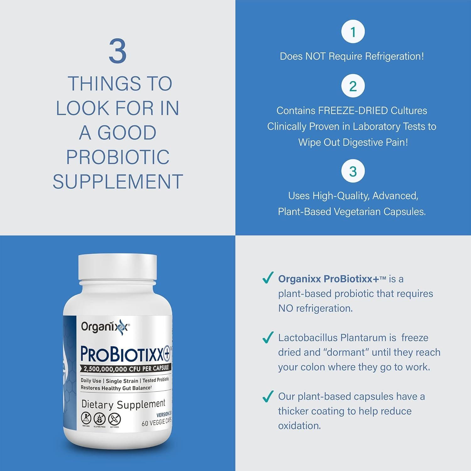 Suplemento Probiotico Organixx ProBiotixx+ 60 Cápsulas Vegetarianas