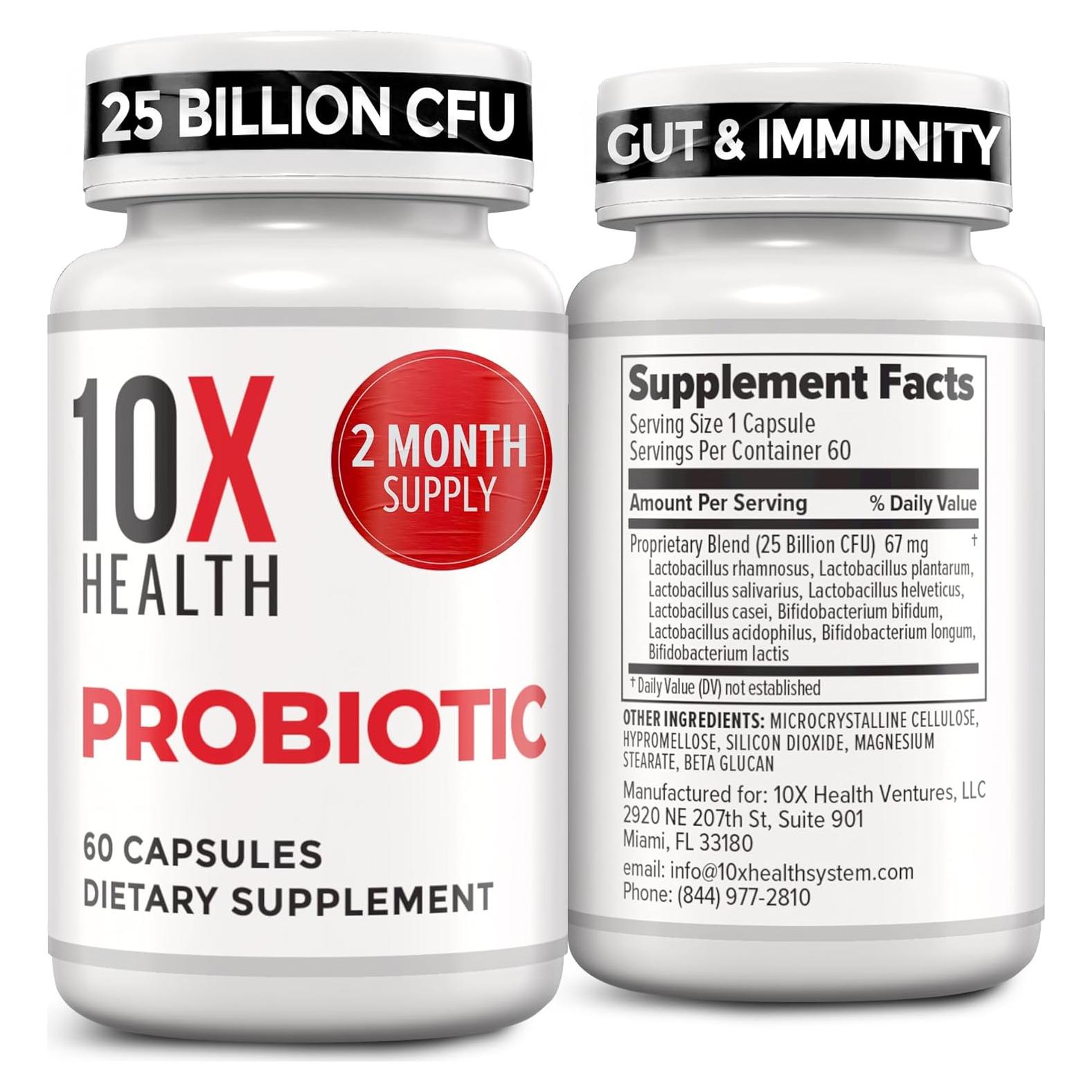 10X Probióticos para Hombres - 60 Cápsulas Salud Digestiva