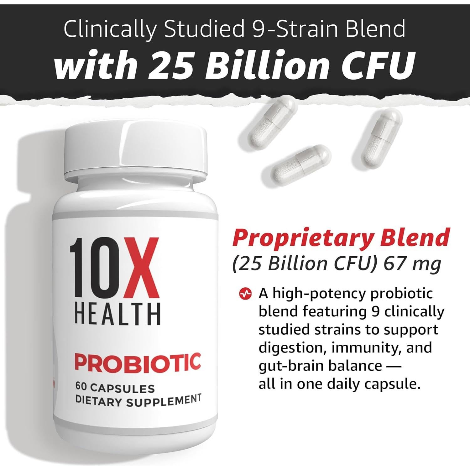 10X Probióticos para Hombres - 60 Cápsulas Salud Digestiva