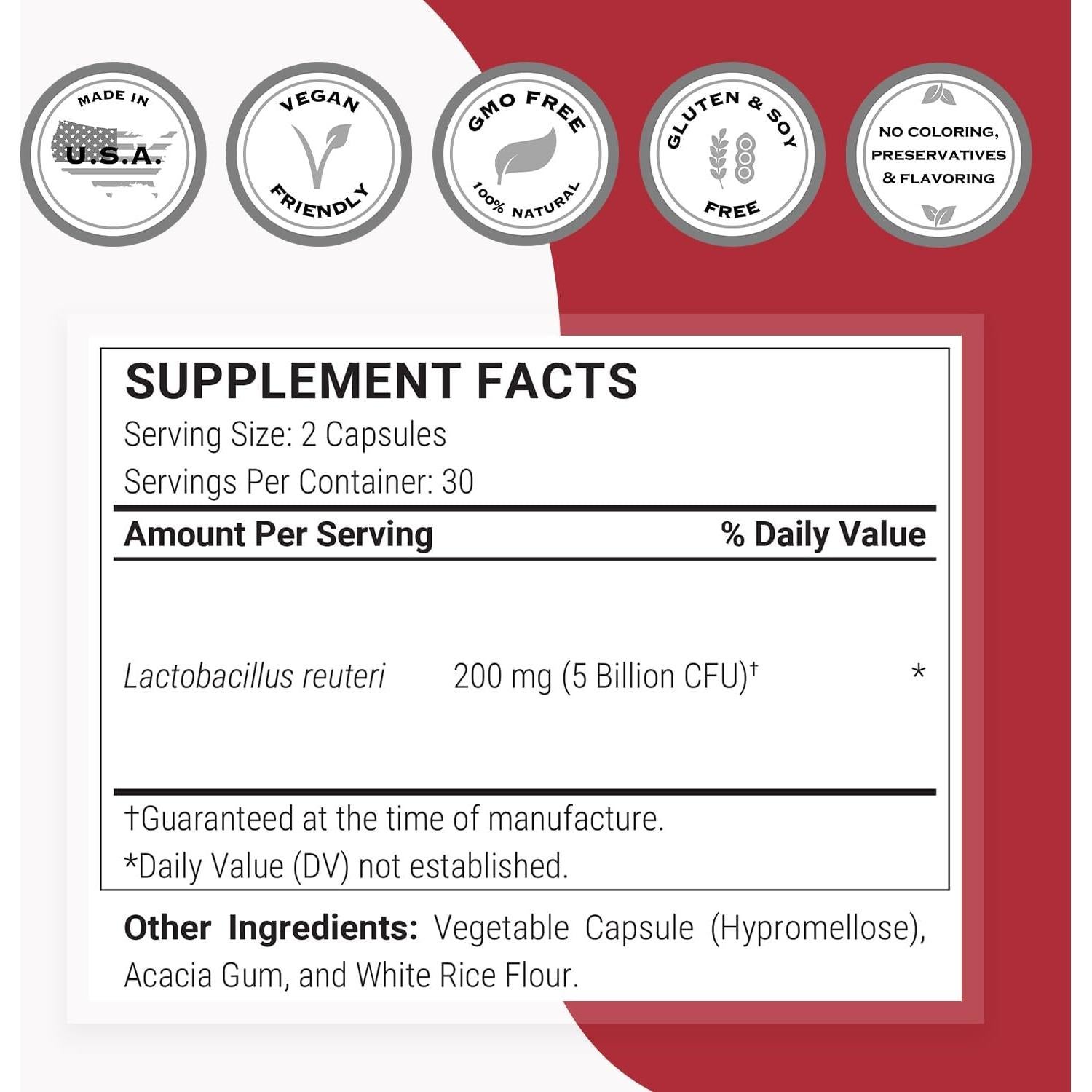 Suplemento Probiotico Lactobacillus Reuteri 5 Mil Millones CFU - Supersmart - 60 Cápsulas