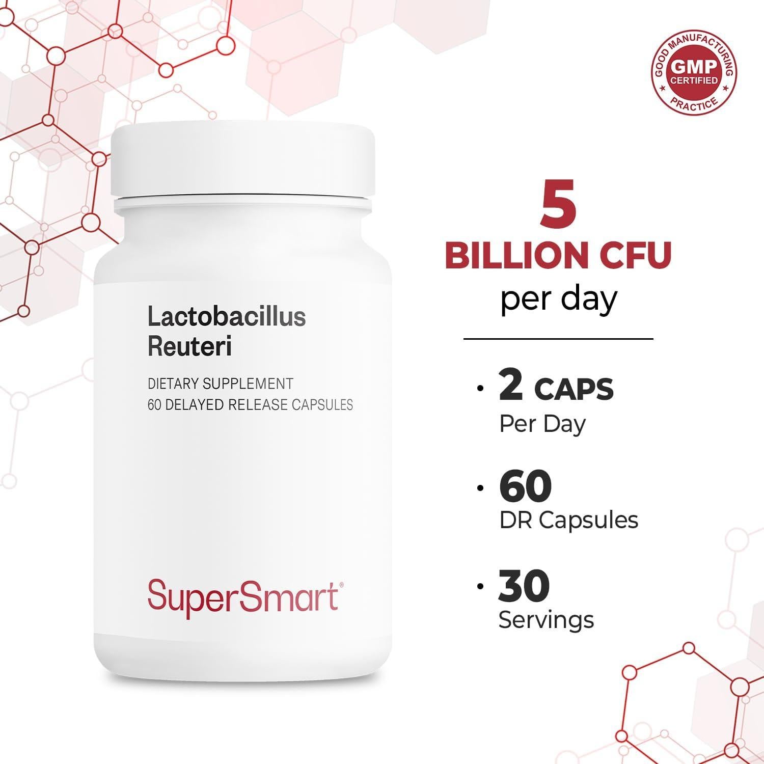 Suplemento Probiotico Lactobacillus Reuteri 5 Mil Millones CFU - Supersmart - 60 Cápsulas