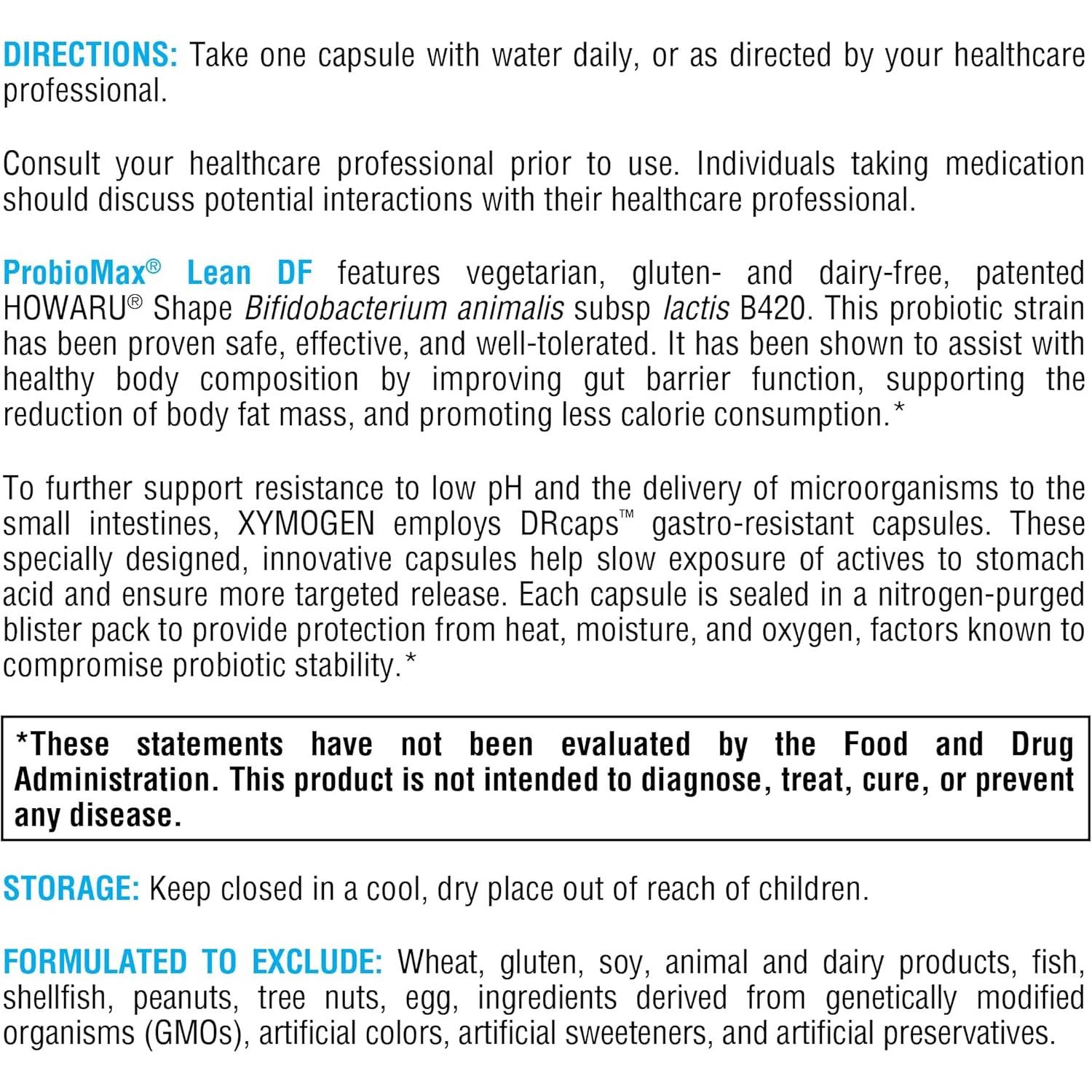 Suplemento Probiótico Xymogen ProbioMax Lean 30 Cápsulas