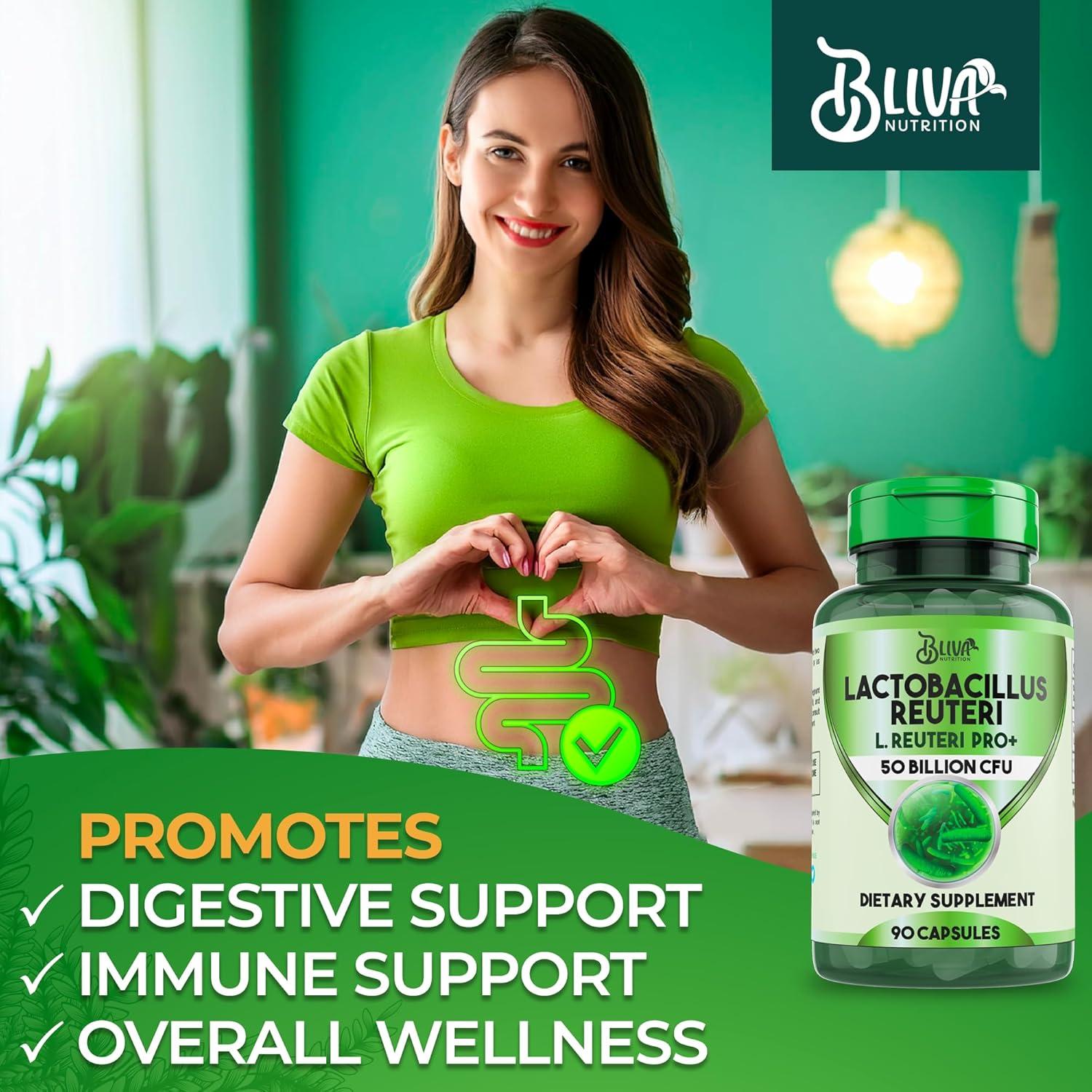 Cápsulas de Lactobacillus Reuteri Bliva - 50 Mil Millones CFU - 90 Cápsulas